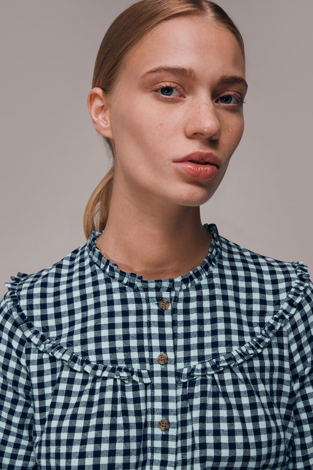 Gingham Frill Detail Top