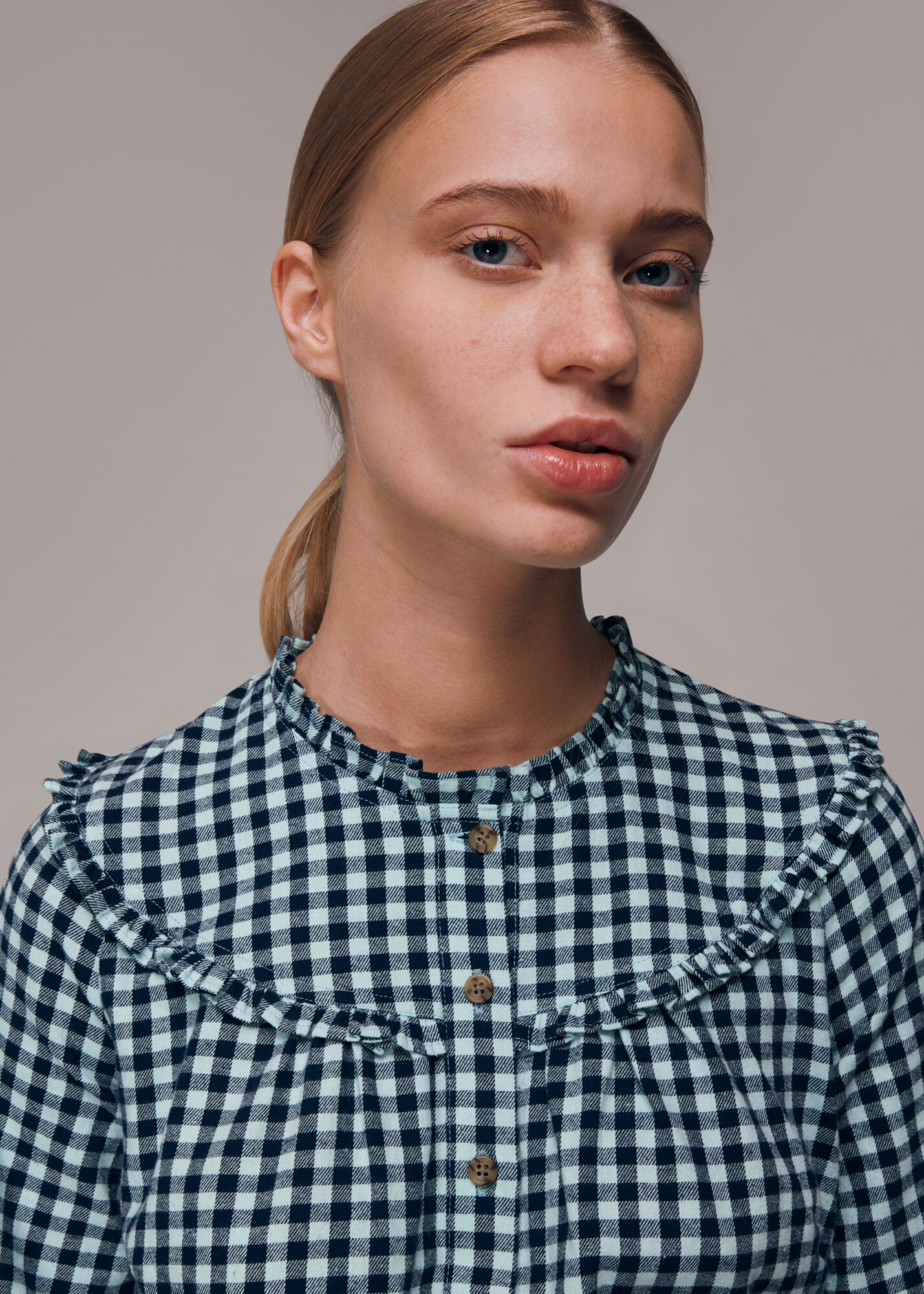 Multicolour Gingham Frill Detail Top WHISTLES Whistles