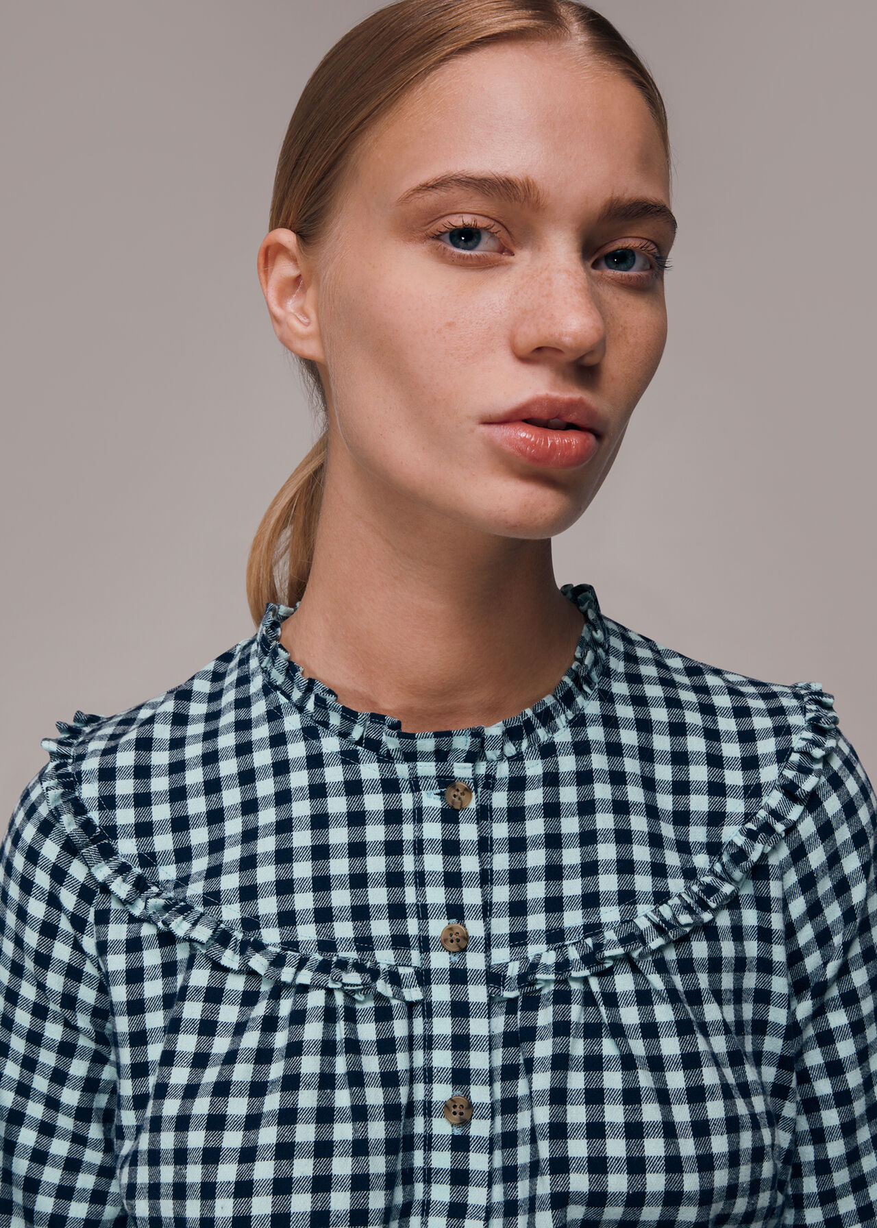 Gingham Frill Detail Top