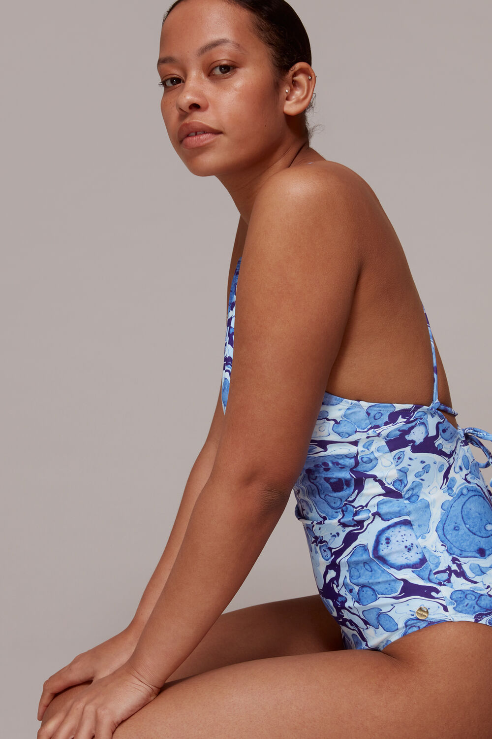 Marble Print Halter Swimsuit