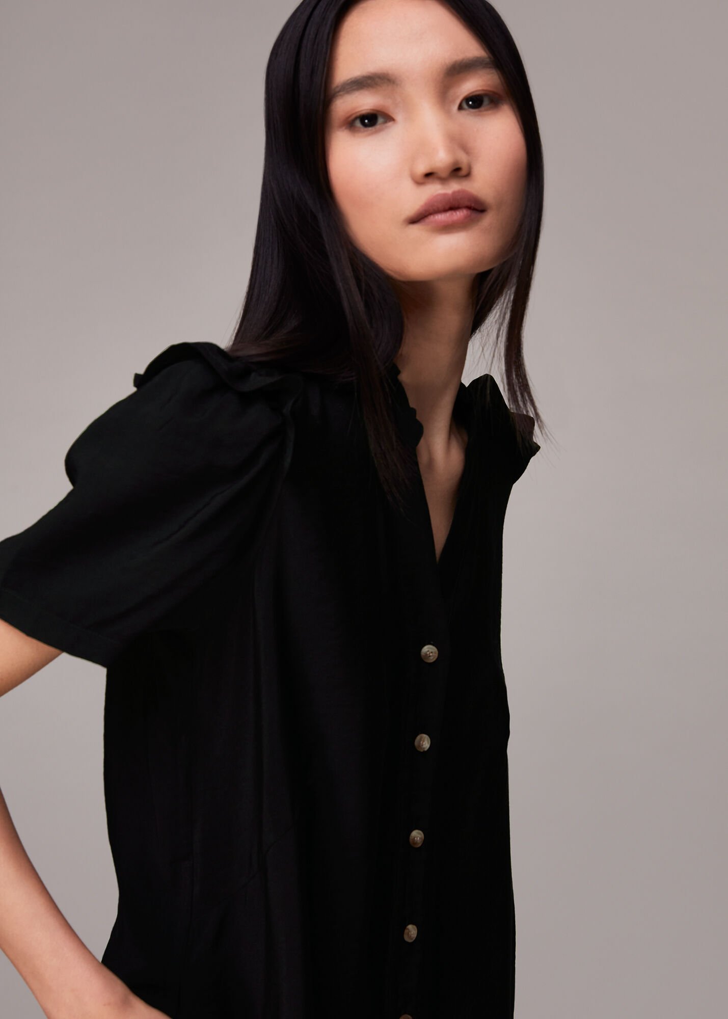 Black Rosalie Button Through Dress | WHISTLES