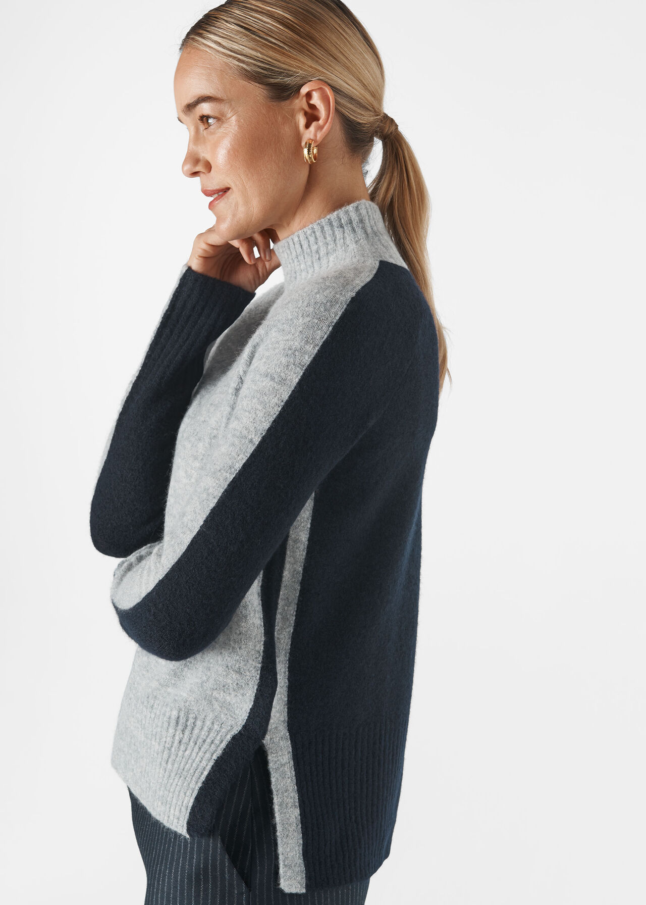 Colour Block Funnel Neck Knit