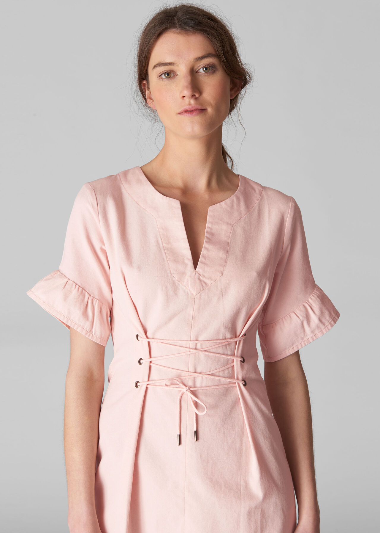 Mila Lace Up Waist Dress Pale Pink