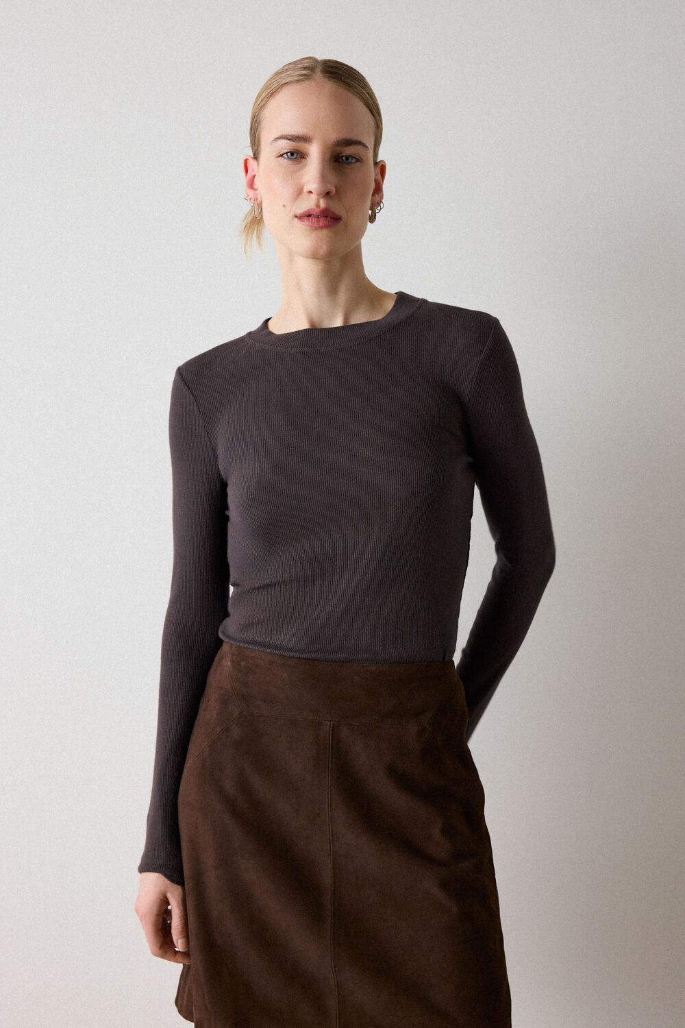 Brown Essential Ribbed Crew