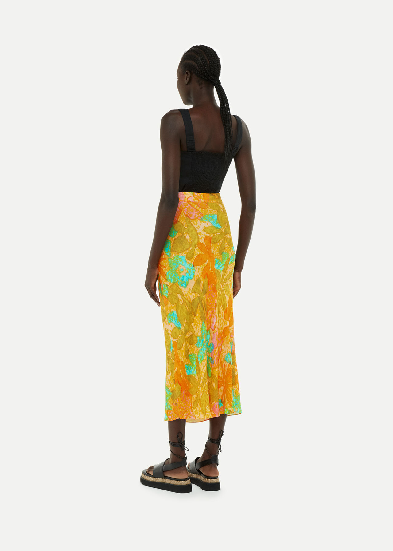 Palm Floral Side Button Skirt