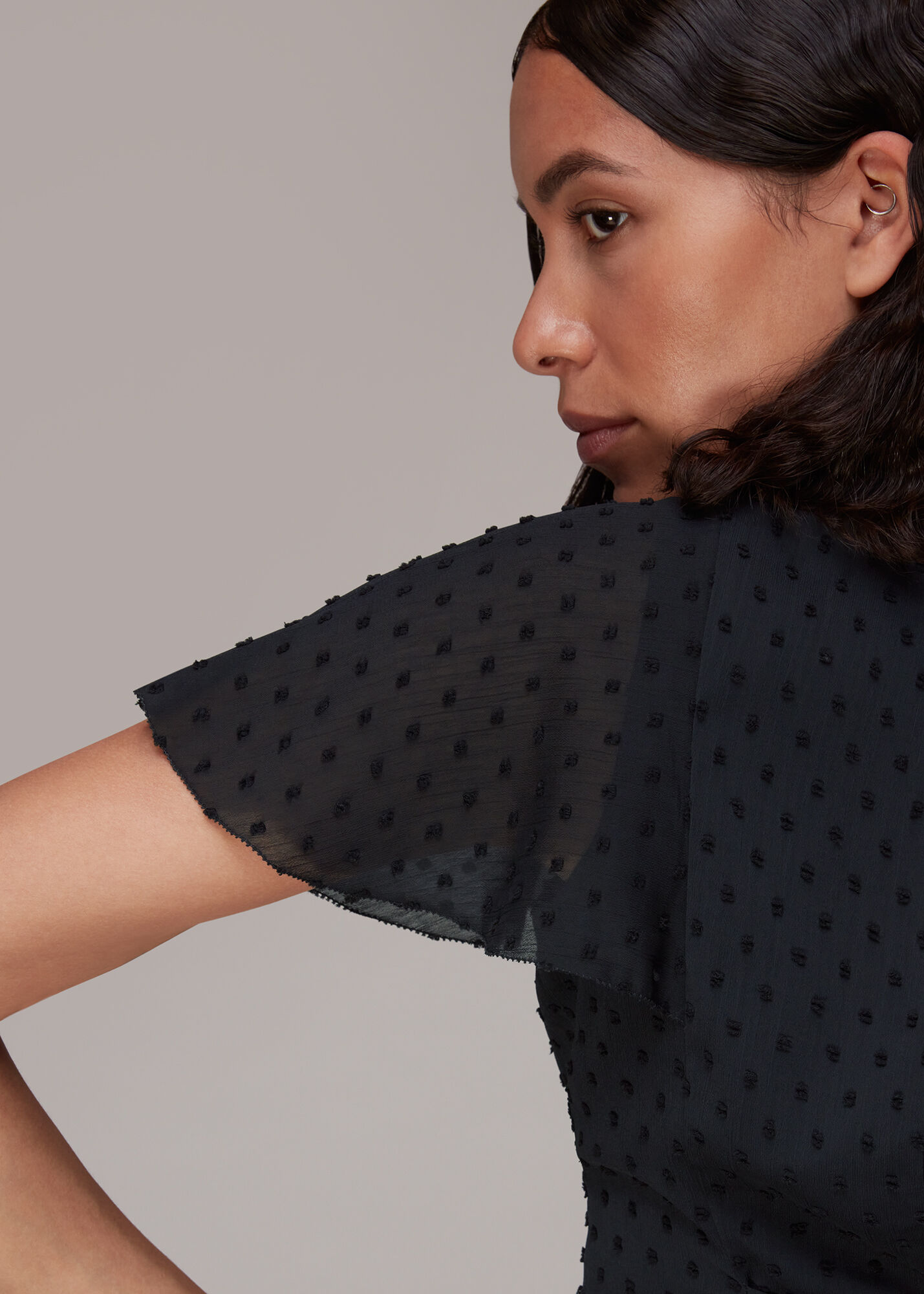 Navy Elouise Textured Dobby Dress WHISTLES