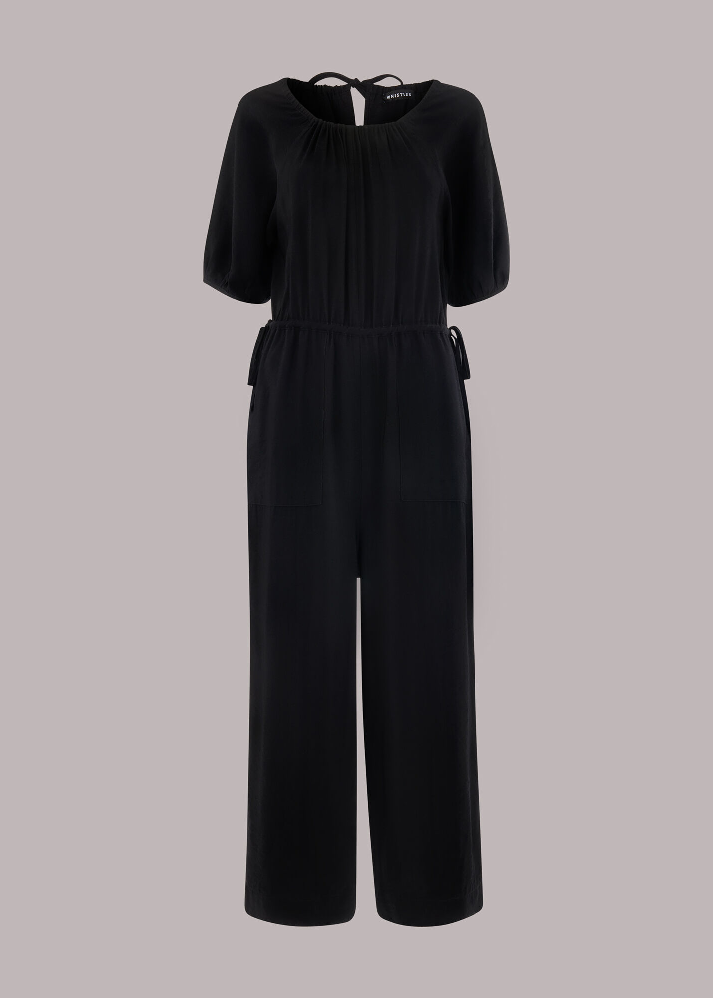 Black Melissa Gathered Neck Jumpsuit WHISTLES Whistles UK