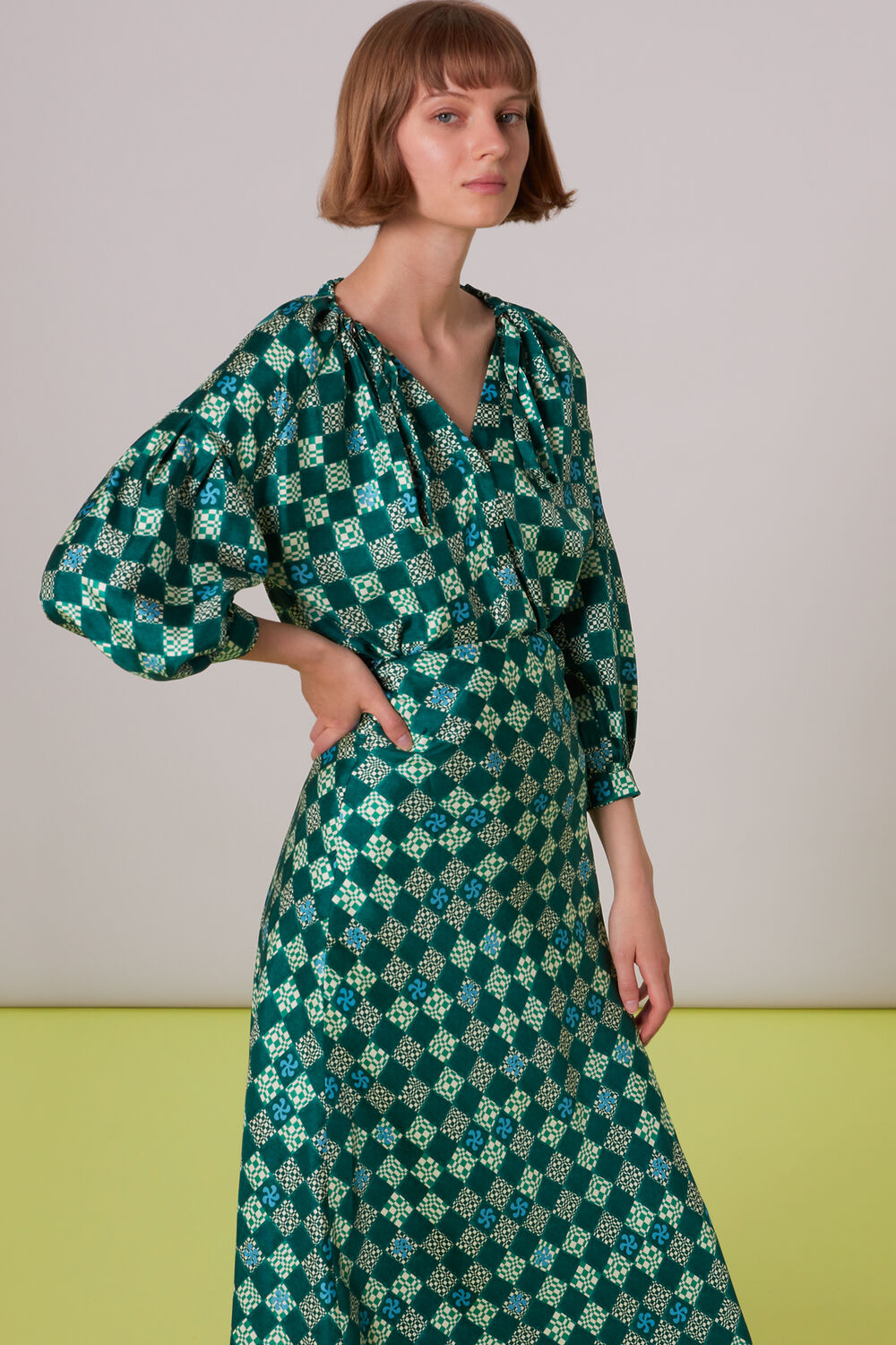 Silk Checkerboard Bias Skirt