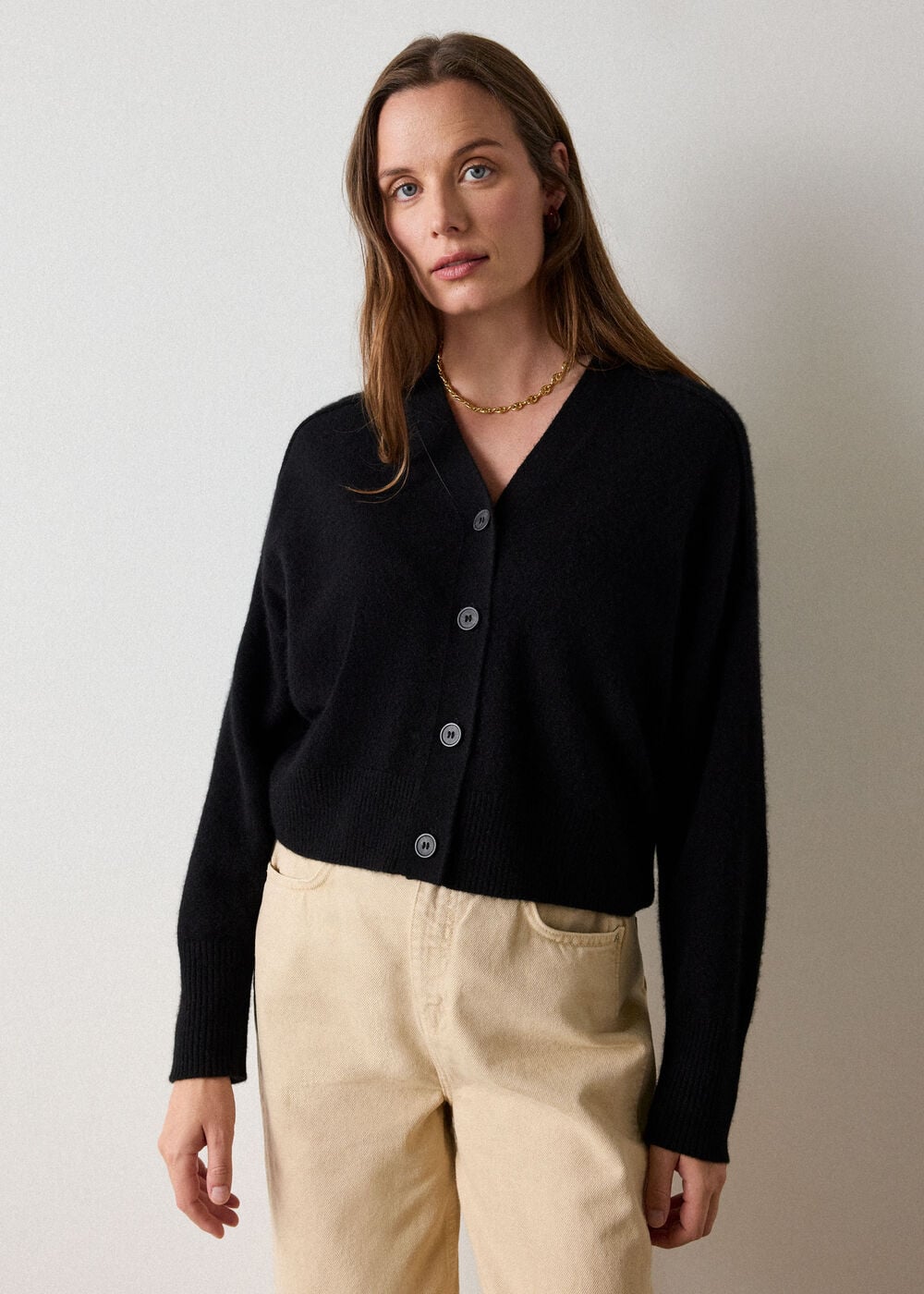 Black Cashmere Button Cardigan