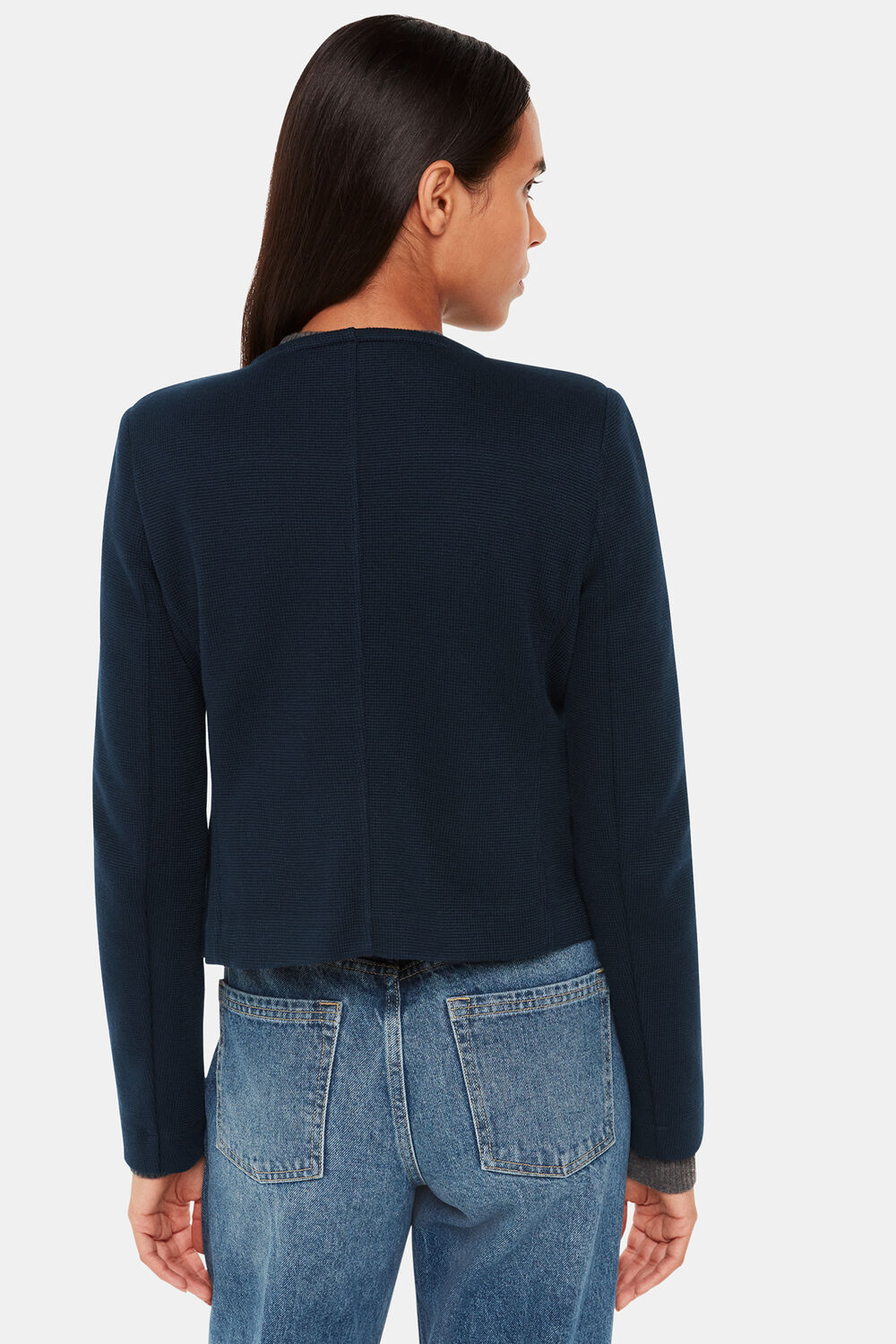 Navy Collarless Jersey Jacket
