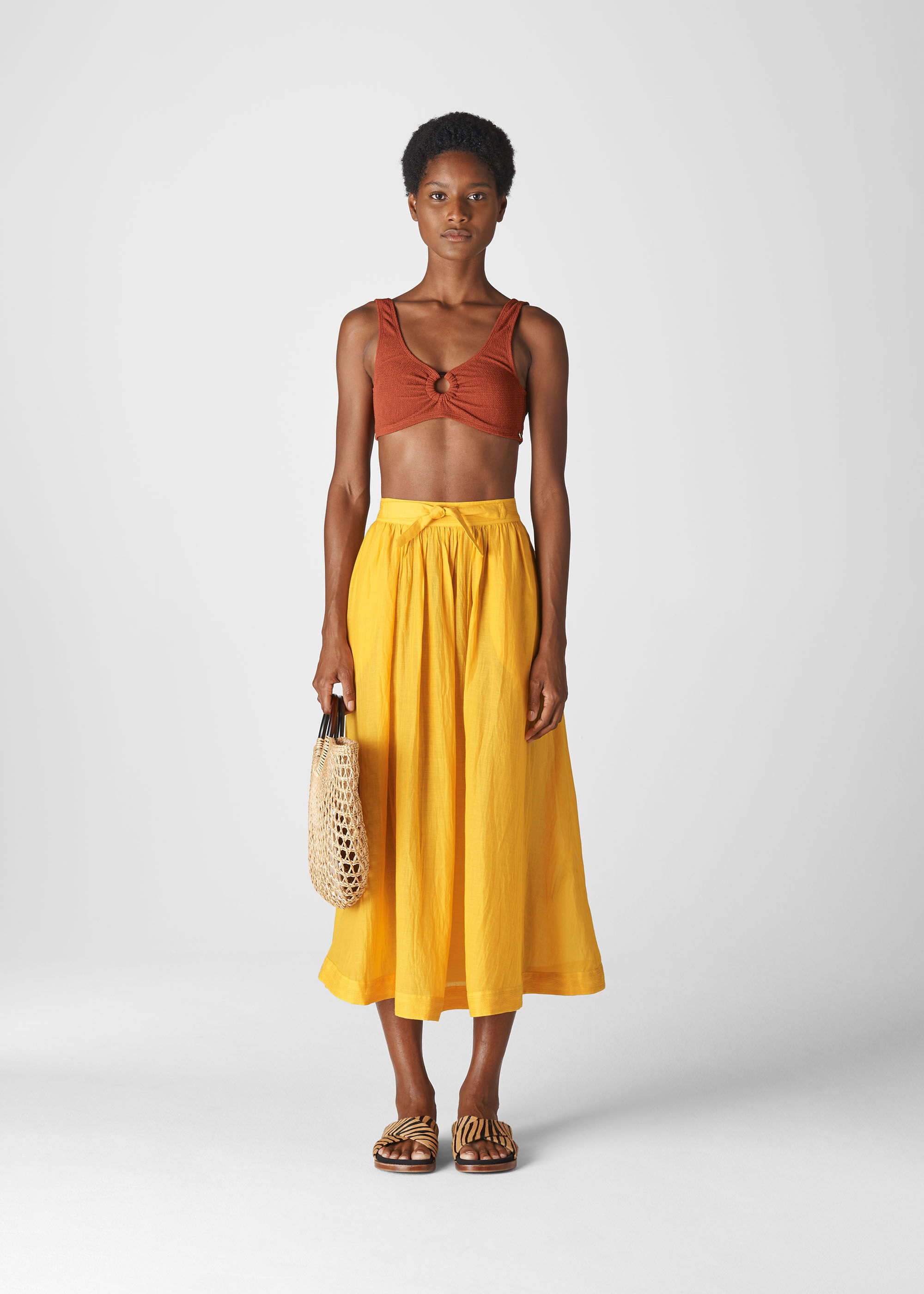 Whistles yellow pleated skirt hotsell
