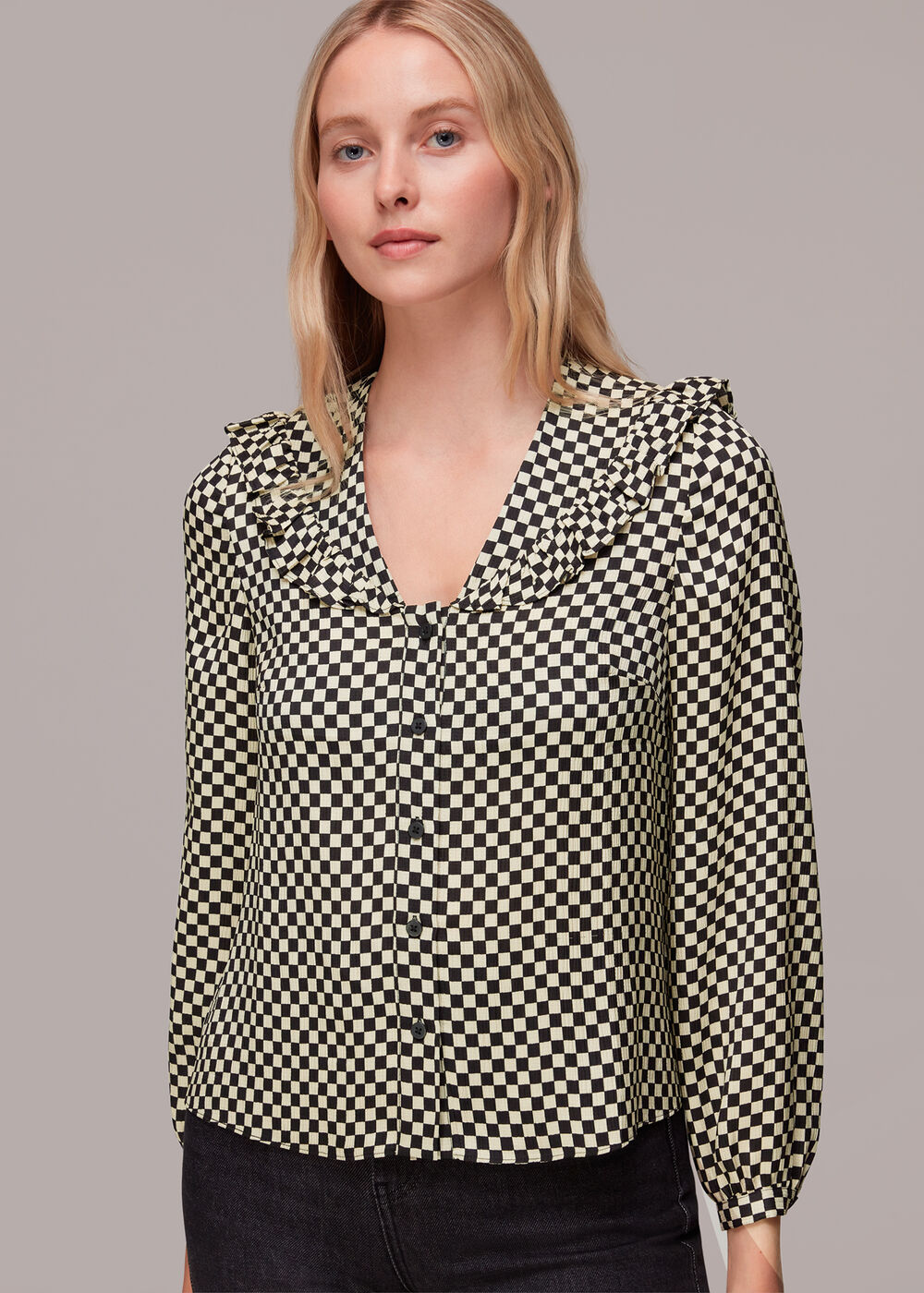 Checkerboard Collar Detail Top