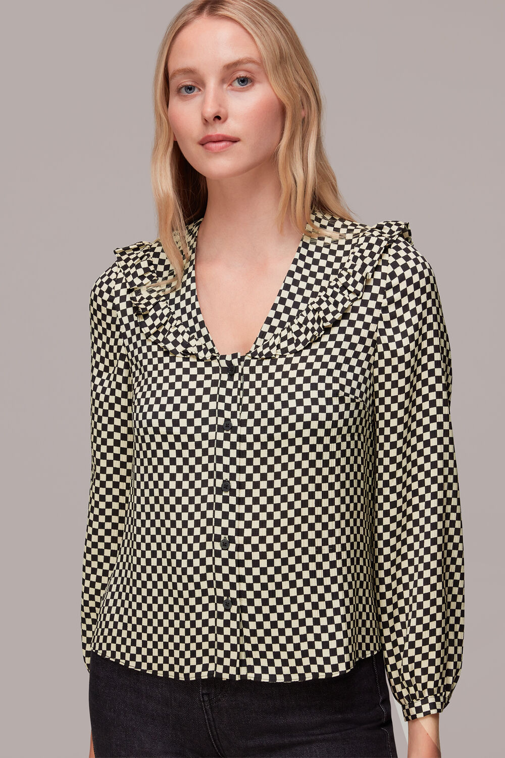 Checkerboard Collar Detail Top