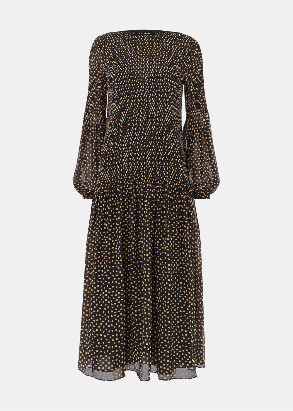 Spot Print Plisse Midi Dress