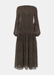 Spot Print Plisse Midi Dress