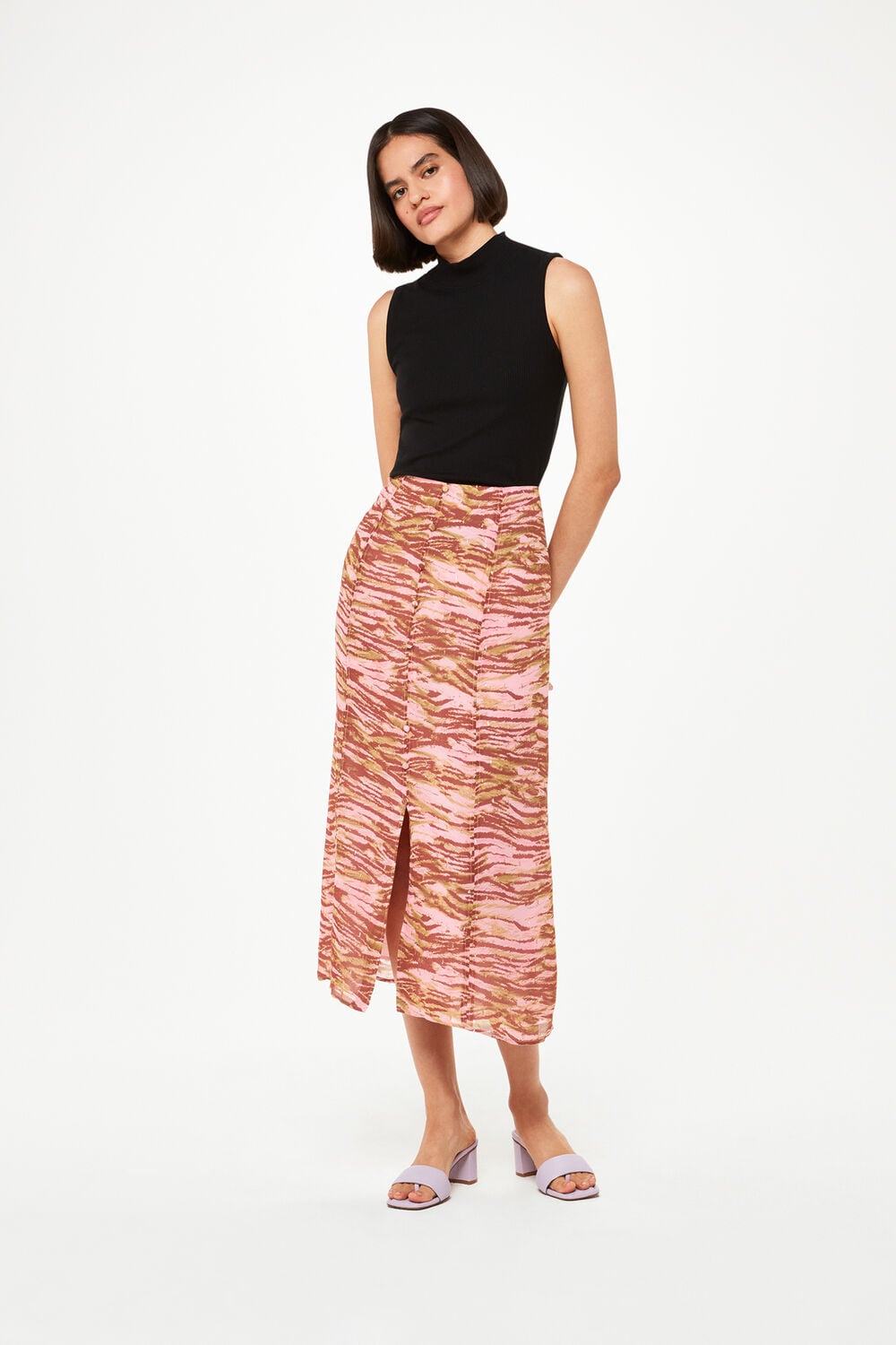 Pink Clouded Tiger Button Skirt