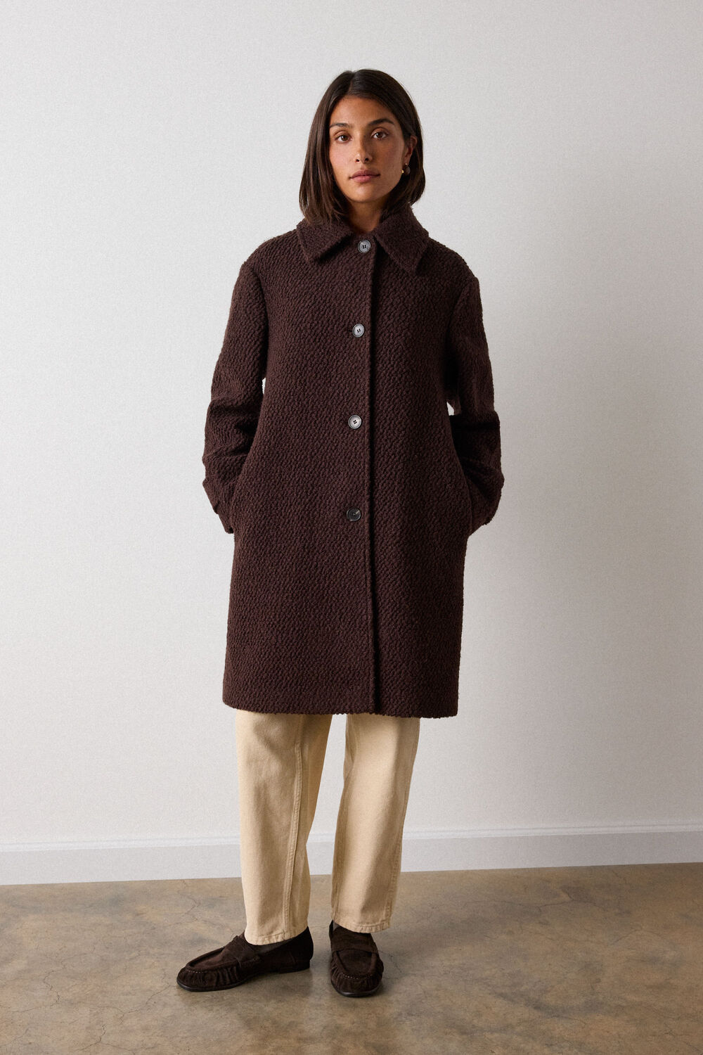 Brown Boucle Wool Car Coat
