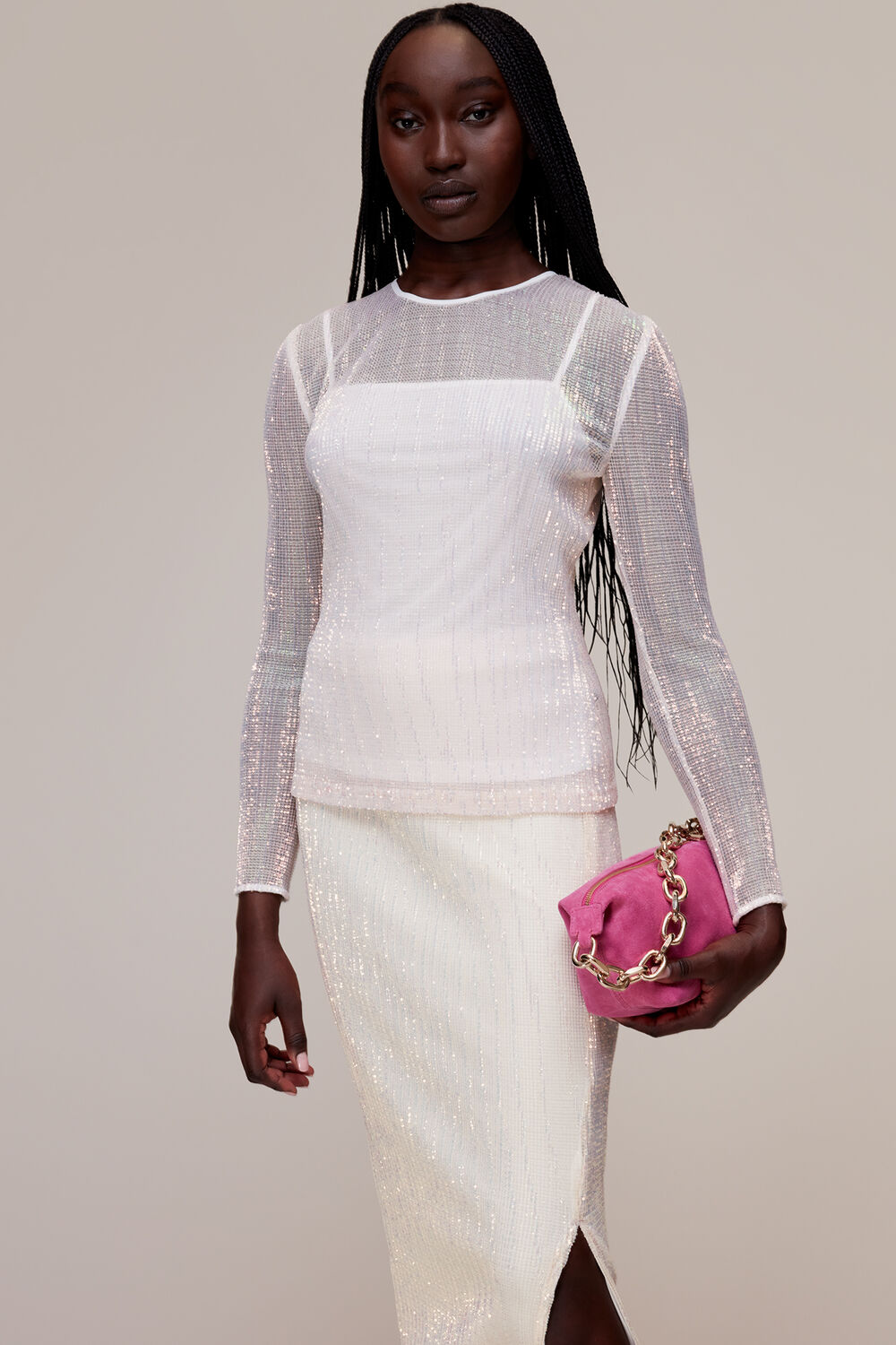 Pale Pink Sadie Sequin Column Skirt
