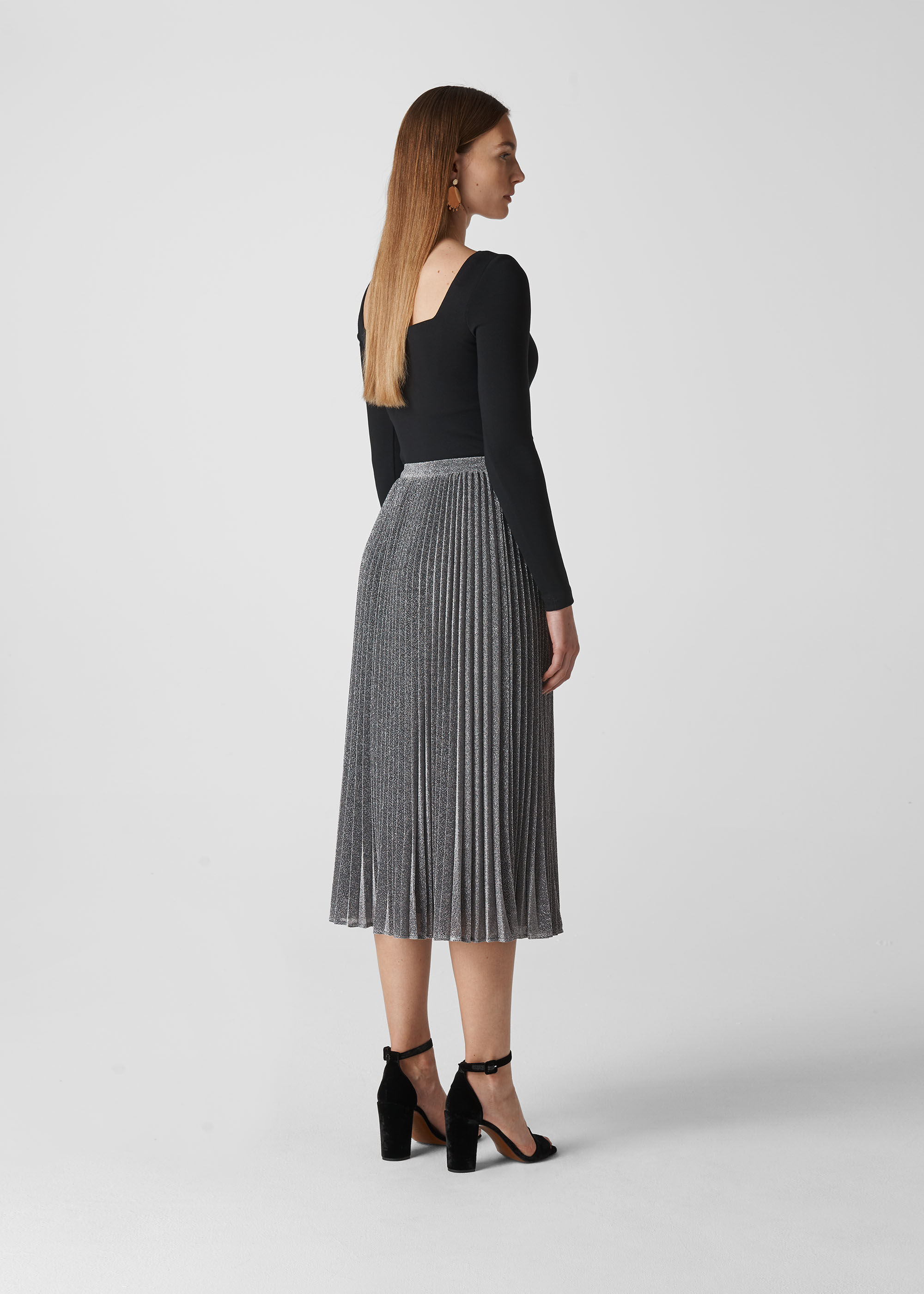 Black glitter pleated skirt sales