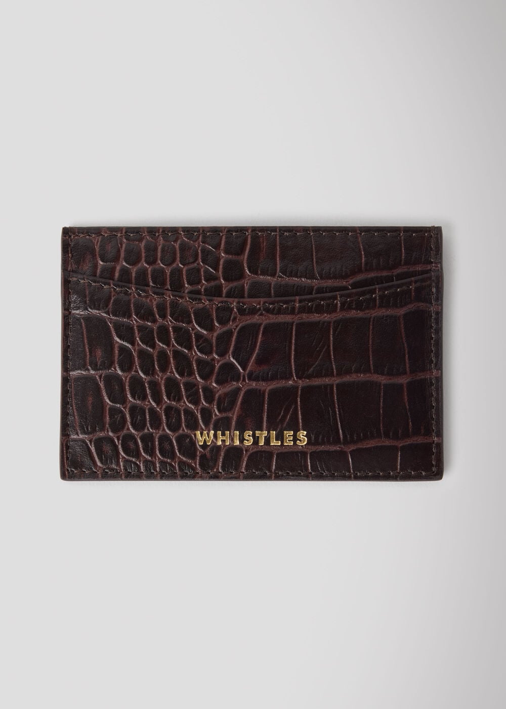 Brown Shiny Croc Leather Card Holder