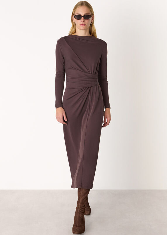 Chocolate Ruched Detail Midi Dress