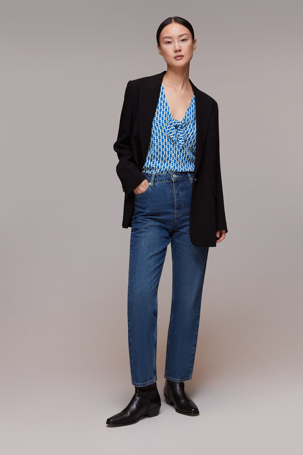 Blue Vertical Stack Bow Top