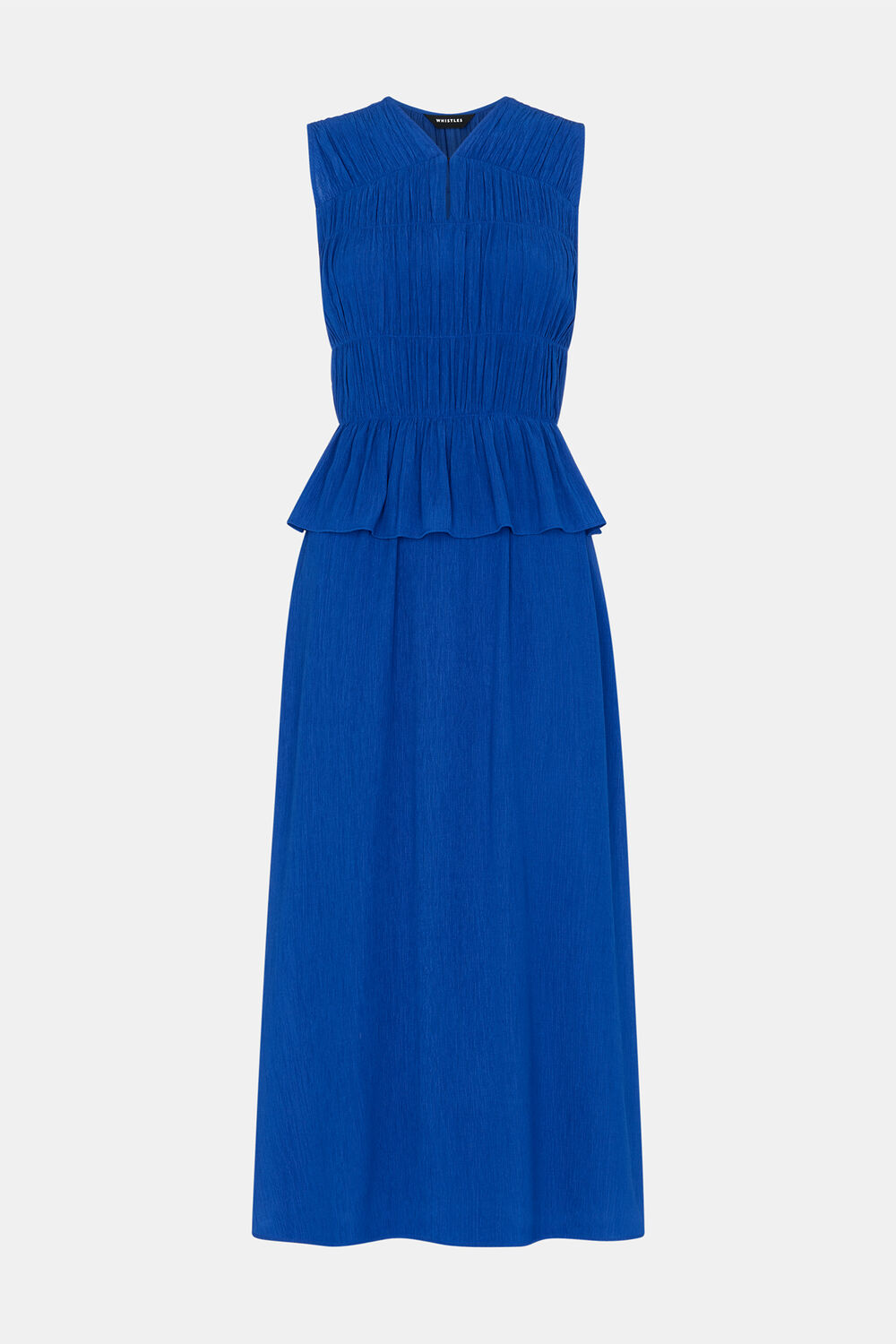 Cobalt Blue Petite Shirred V Neck Midi Dress