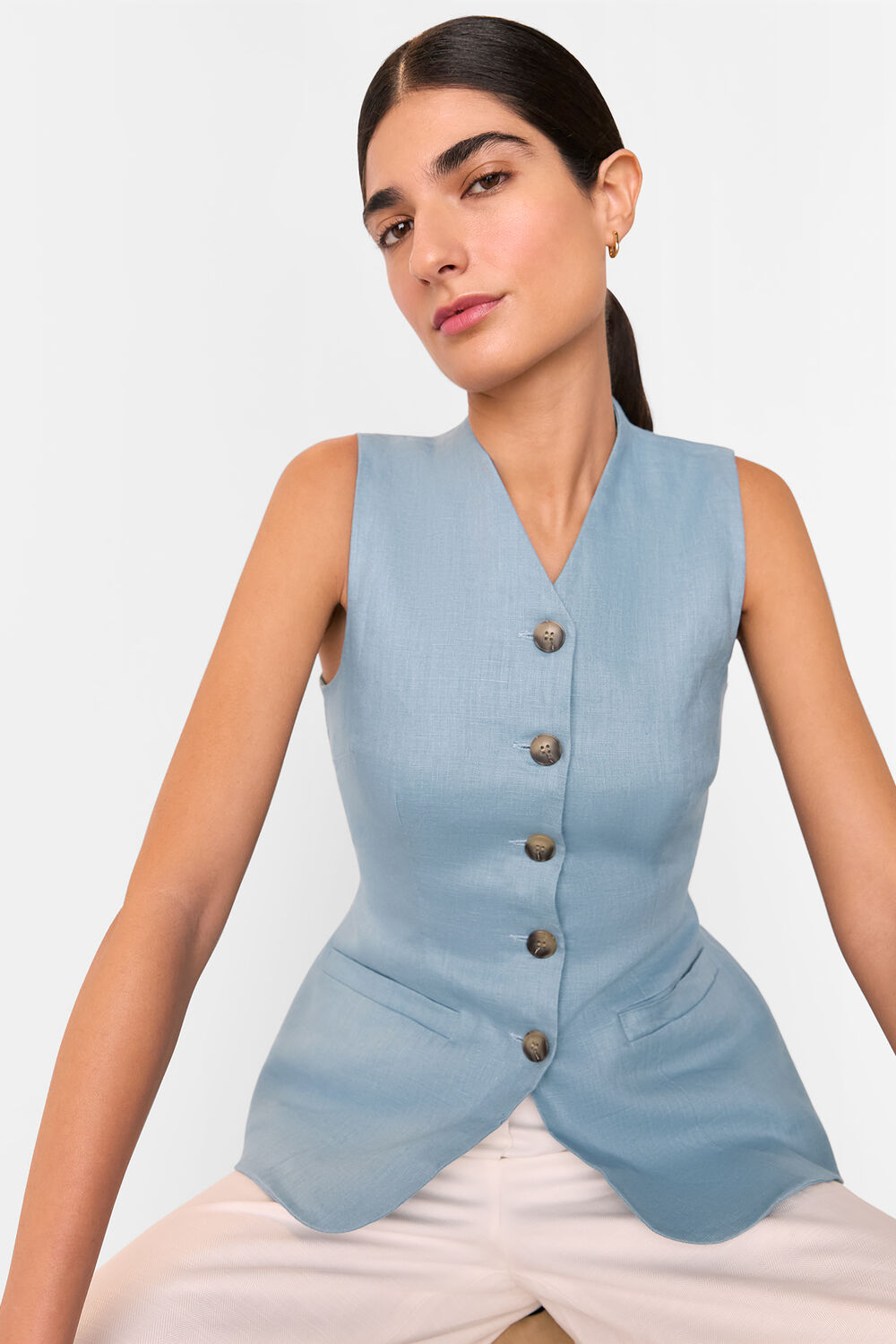 Pale Blue Molly Linen Waistcoat