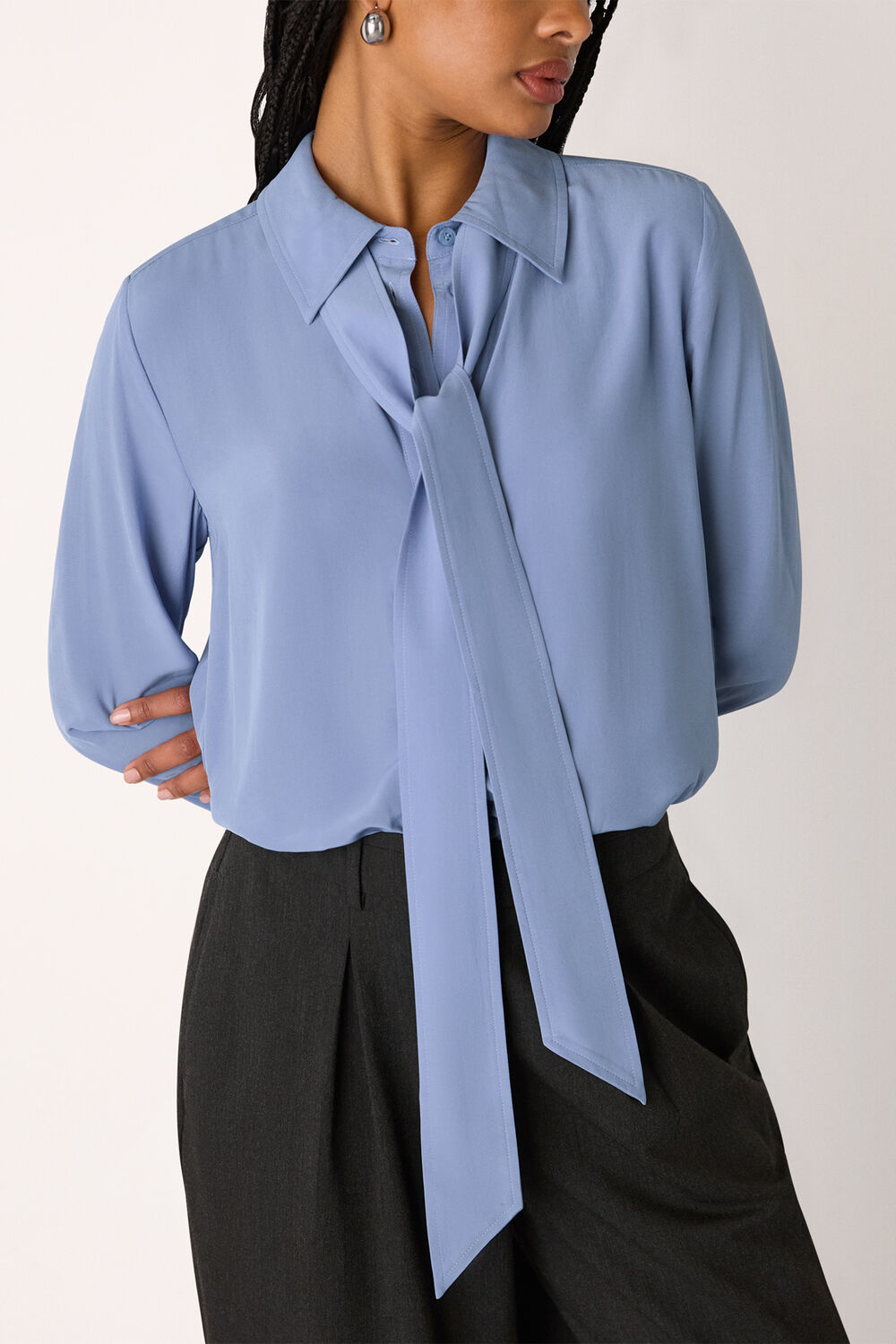 Blue Tie Detail Classic Shirt