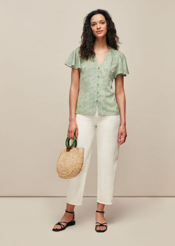 Green English Garden Print Top
