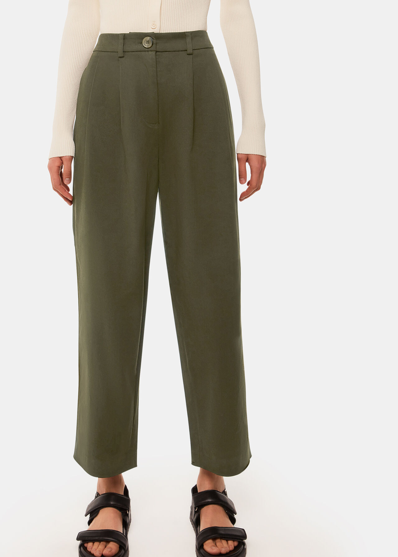 Khaki Bethany Barrel Leg Trouser WHISTLES Whistles UK