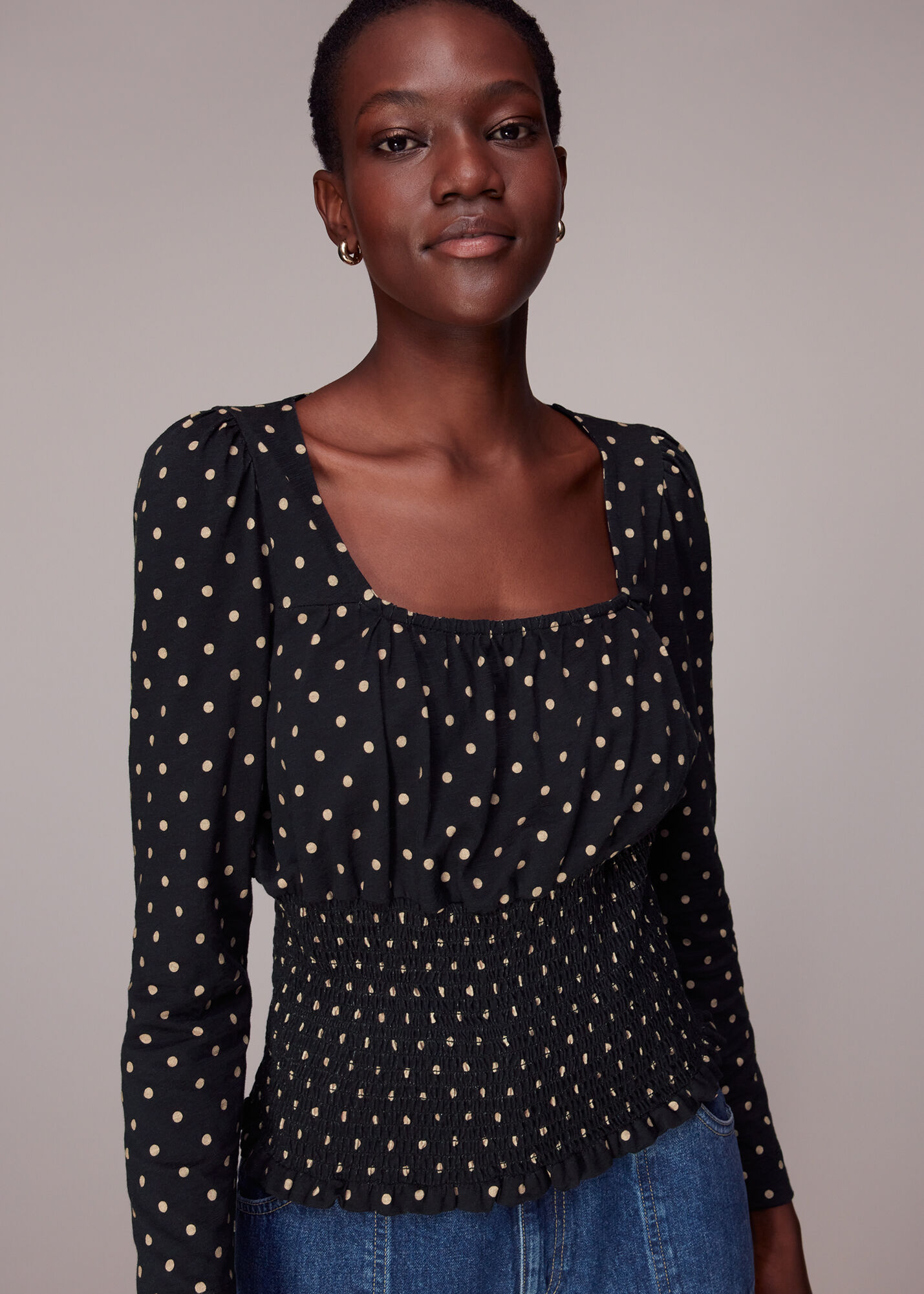 Polka dot square neck top new arrivals