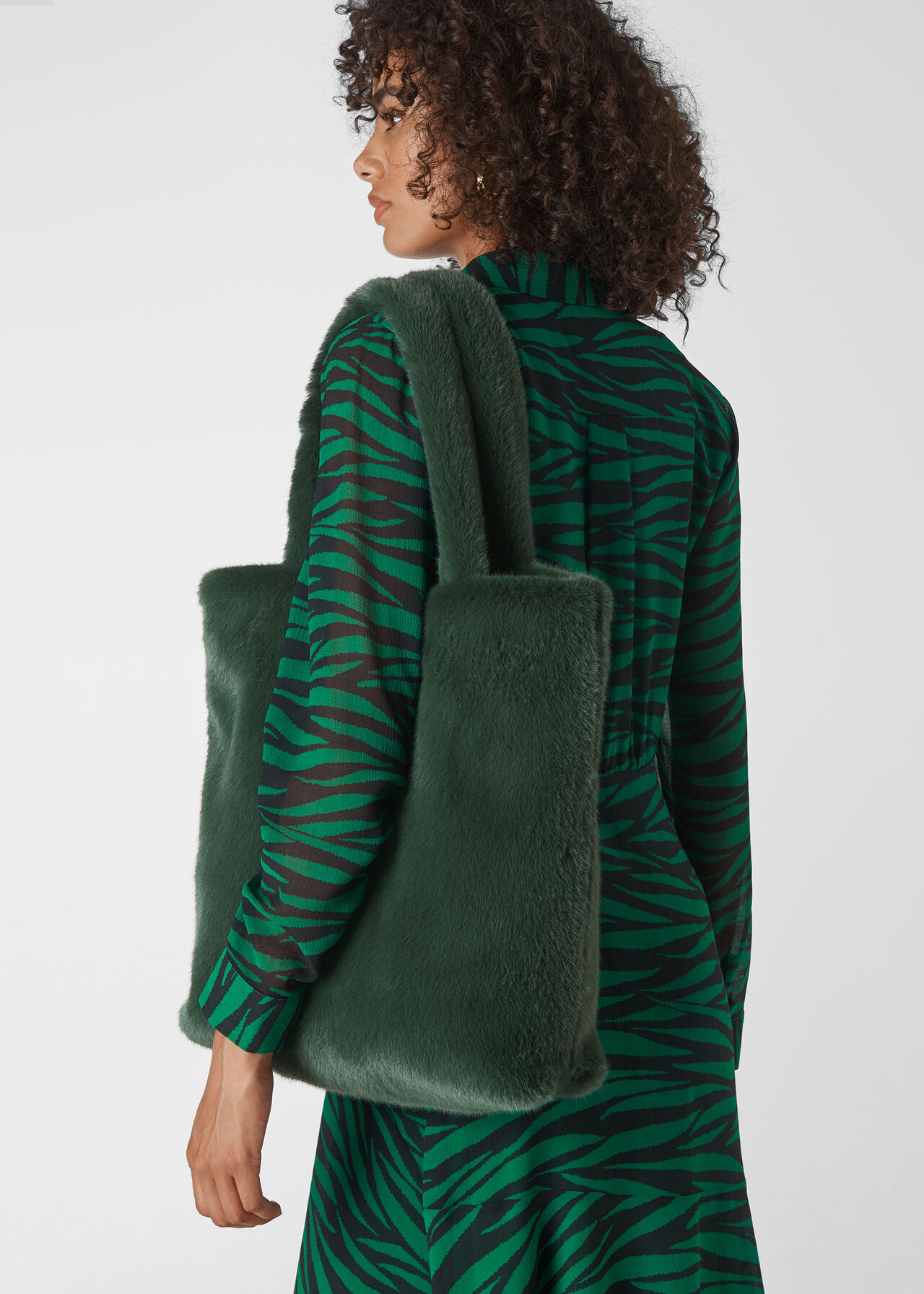 Hattie Faux Fur Tote Green