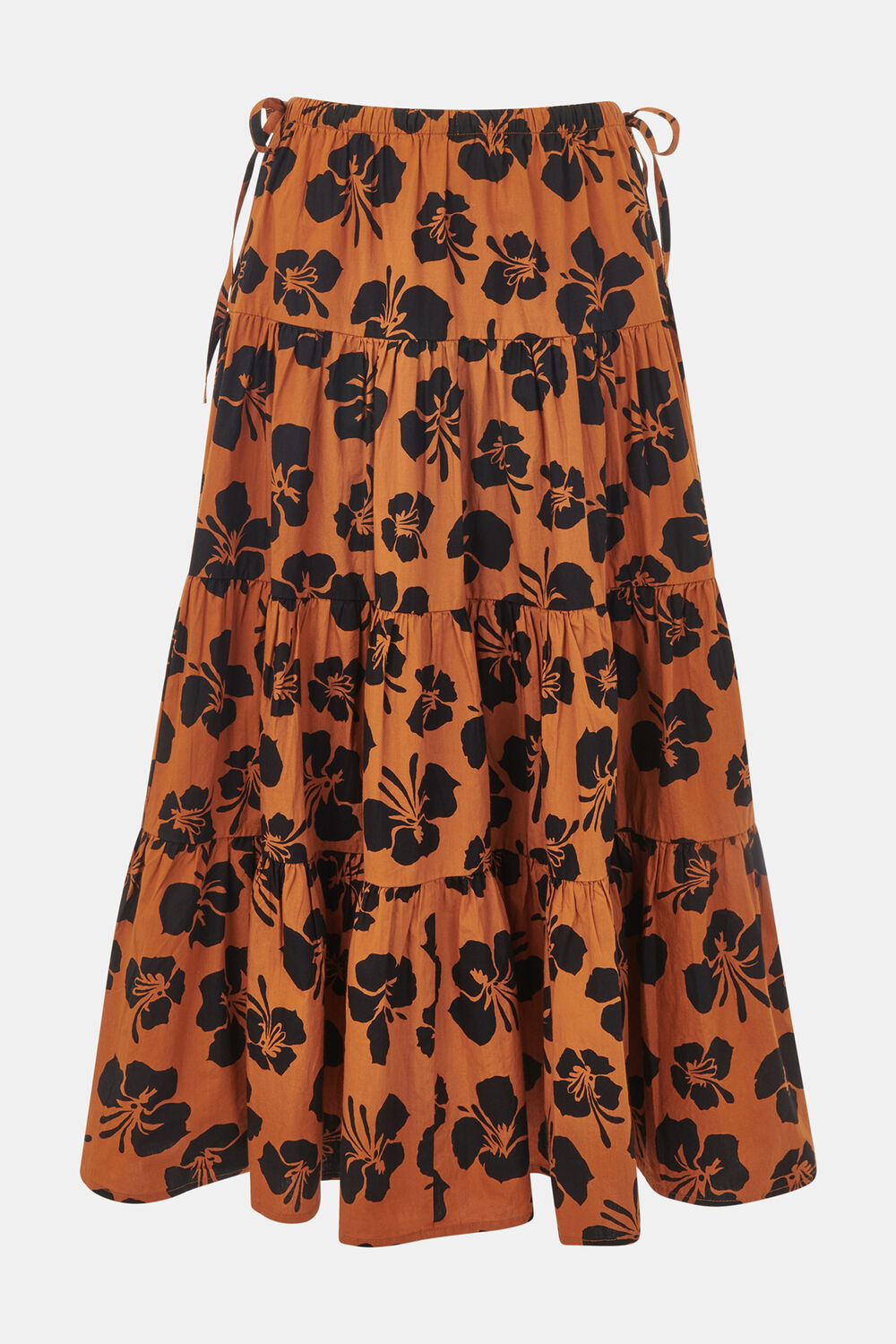 Brown Tropical Floral Tiered Skirt