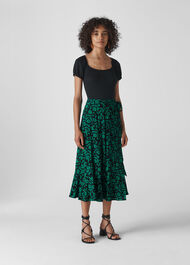 Block Floral Wrap Skirt