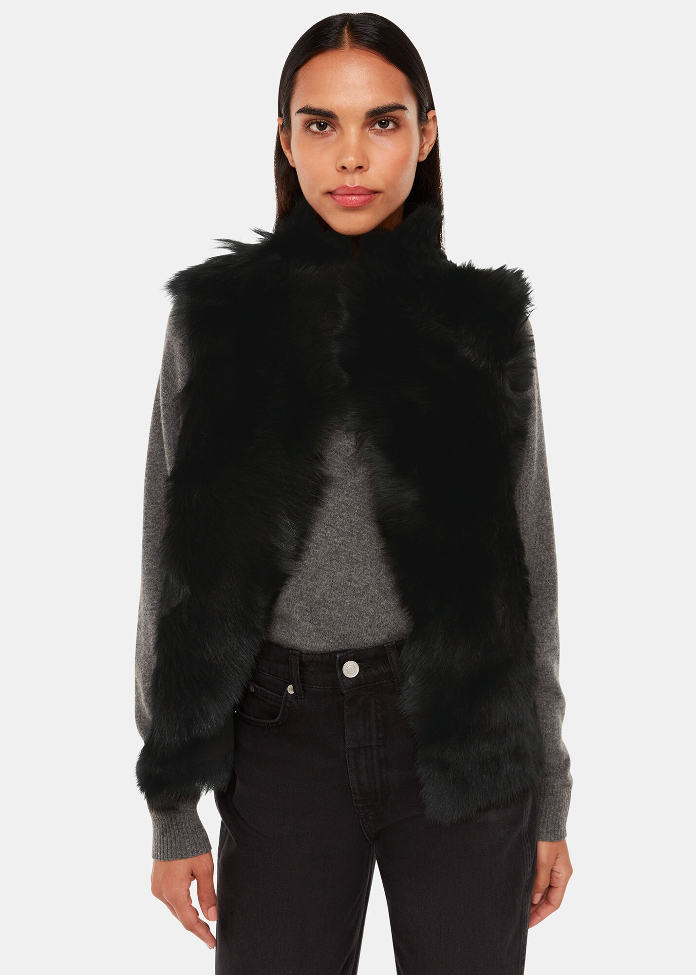 Black Short Toscana Sheepskin Gilet | WHISTLES | Whistles US |