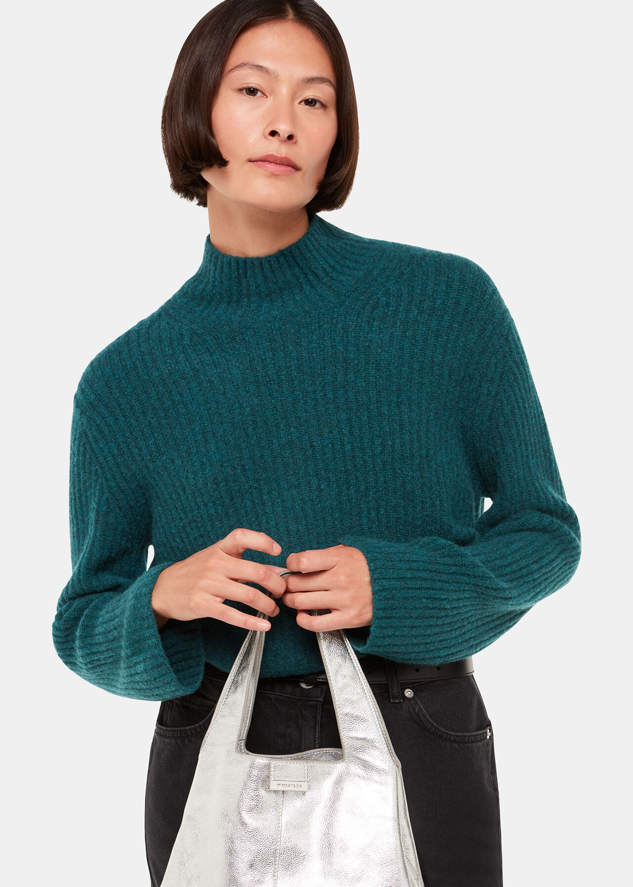 Wool Mix Rib Funnel Neck