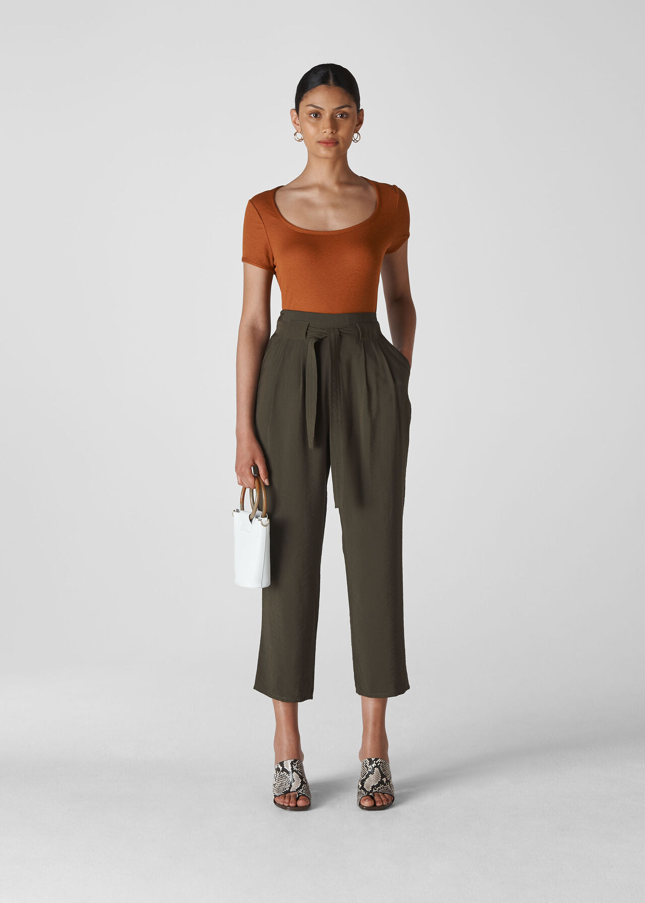 Fine Rib Scoop Neck T Shirt Rust