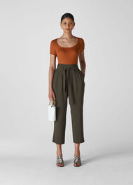 Fine Rib Scoop Neck T Shirt Rust