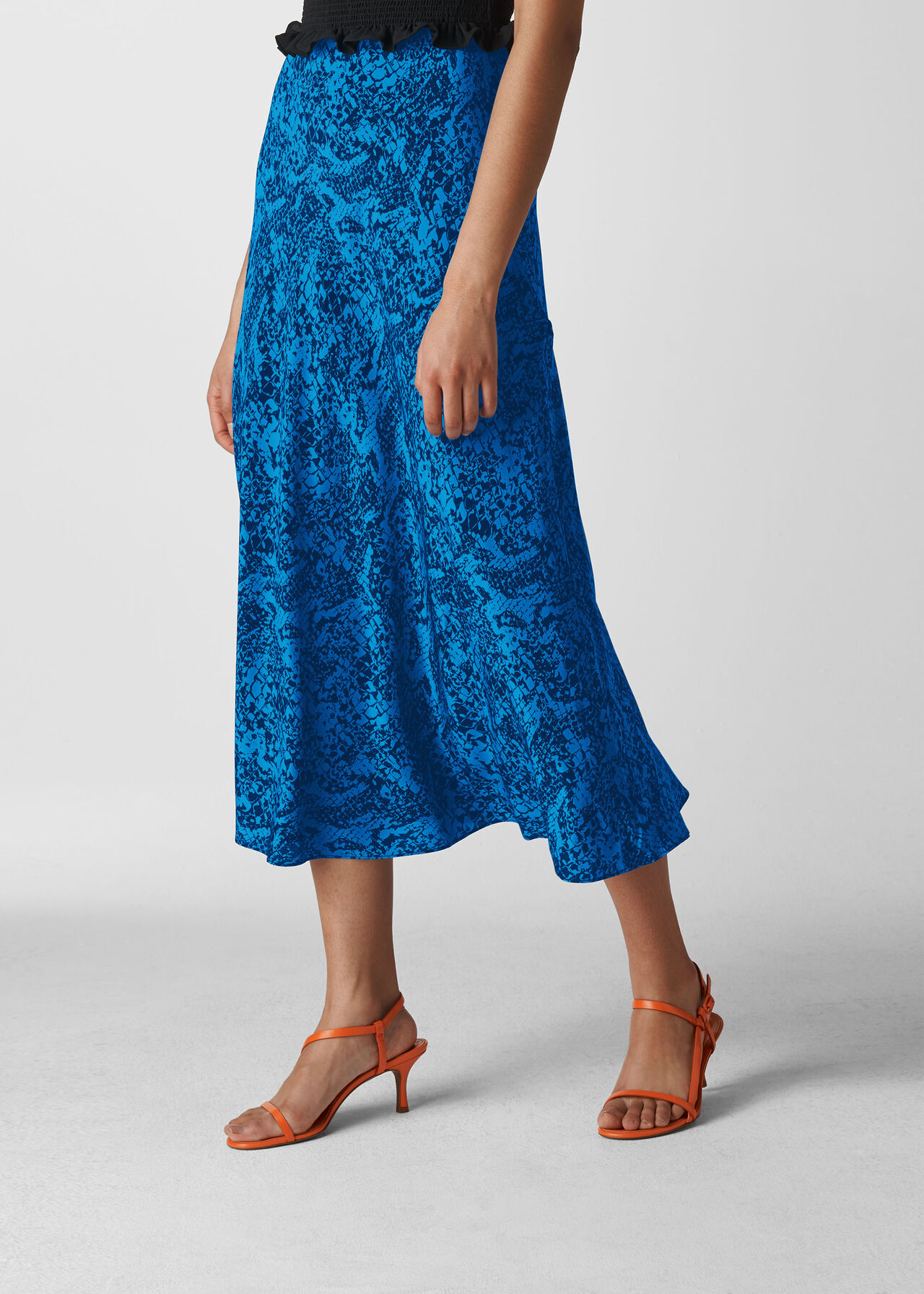 Snake Print Silk Skirt Blue/Multi