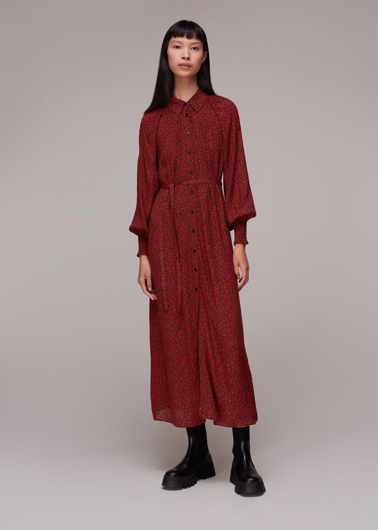 Red Multi Pansy Dot Shirt Dress WHISTLES