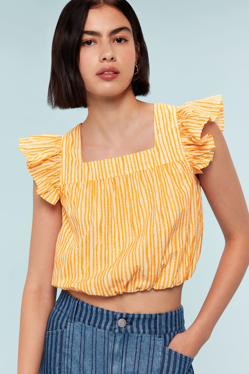 Yellow Chalk Stripe Print Top