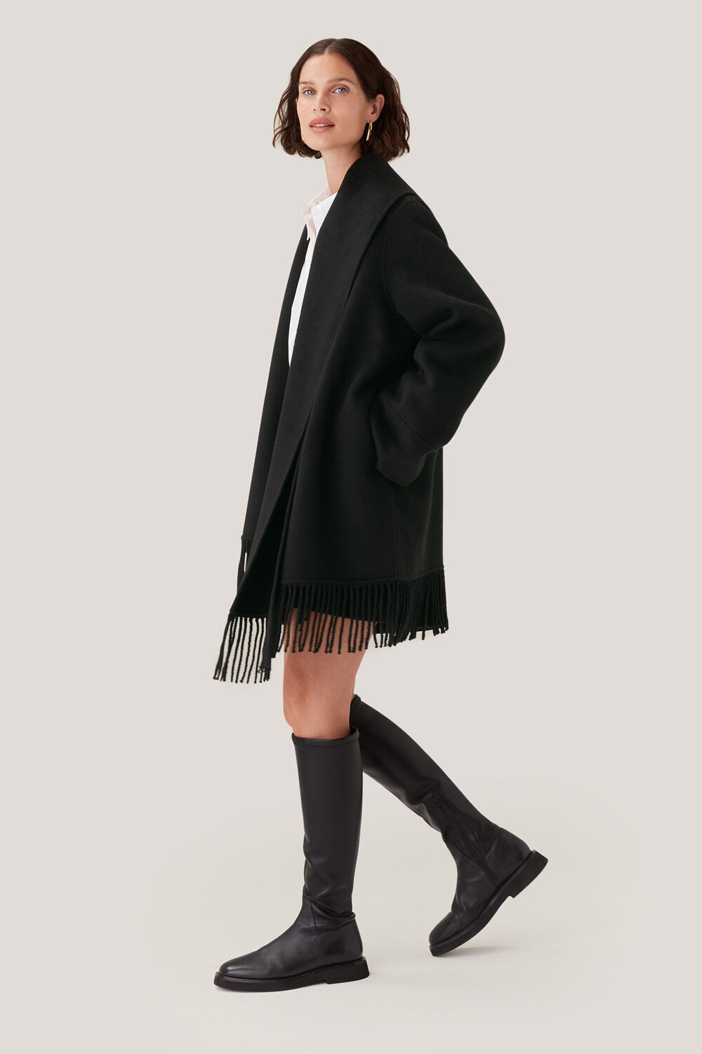 Double Face Wool Fringe Coat