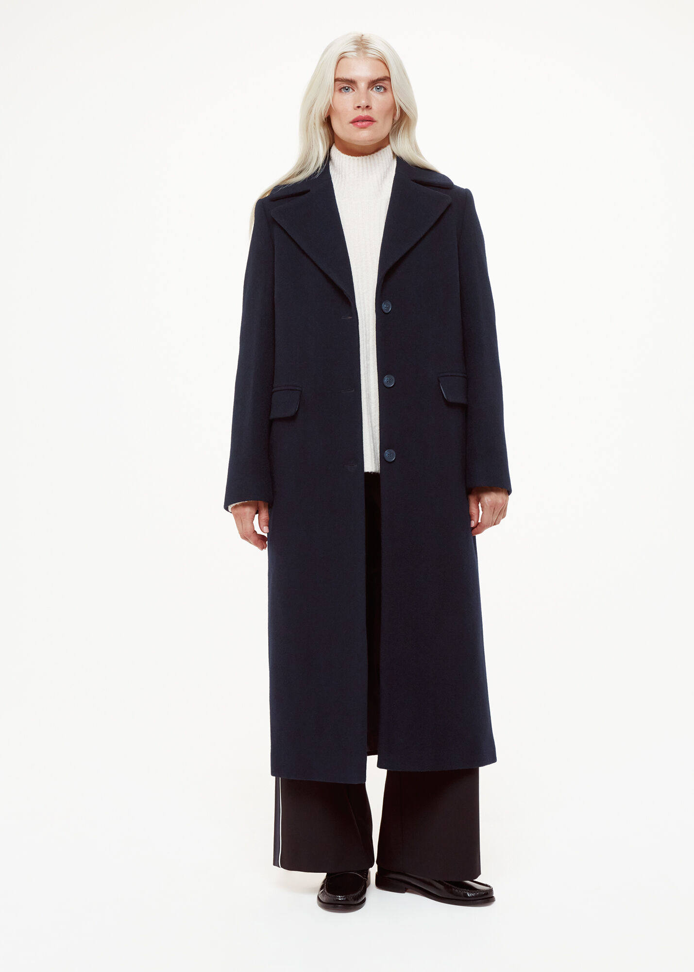 Navy Amalia Longline Coat | WHISTLES | Whistles UK |