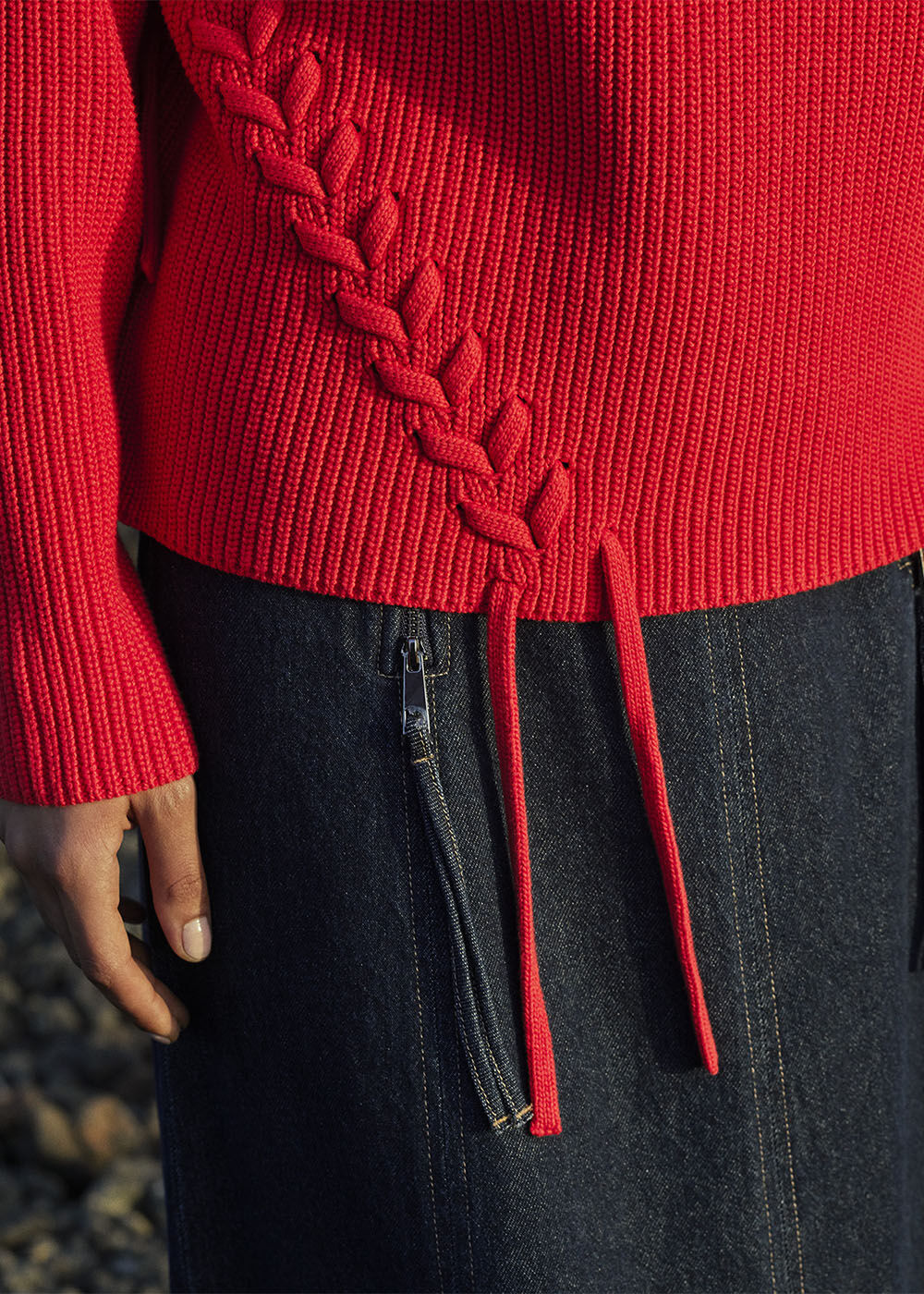 Lacing Detail Rib Sweater