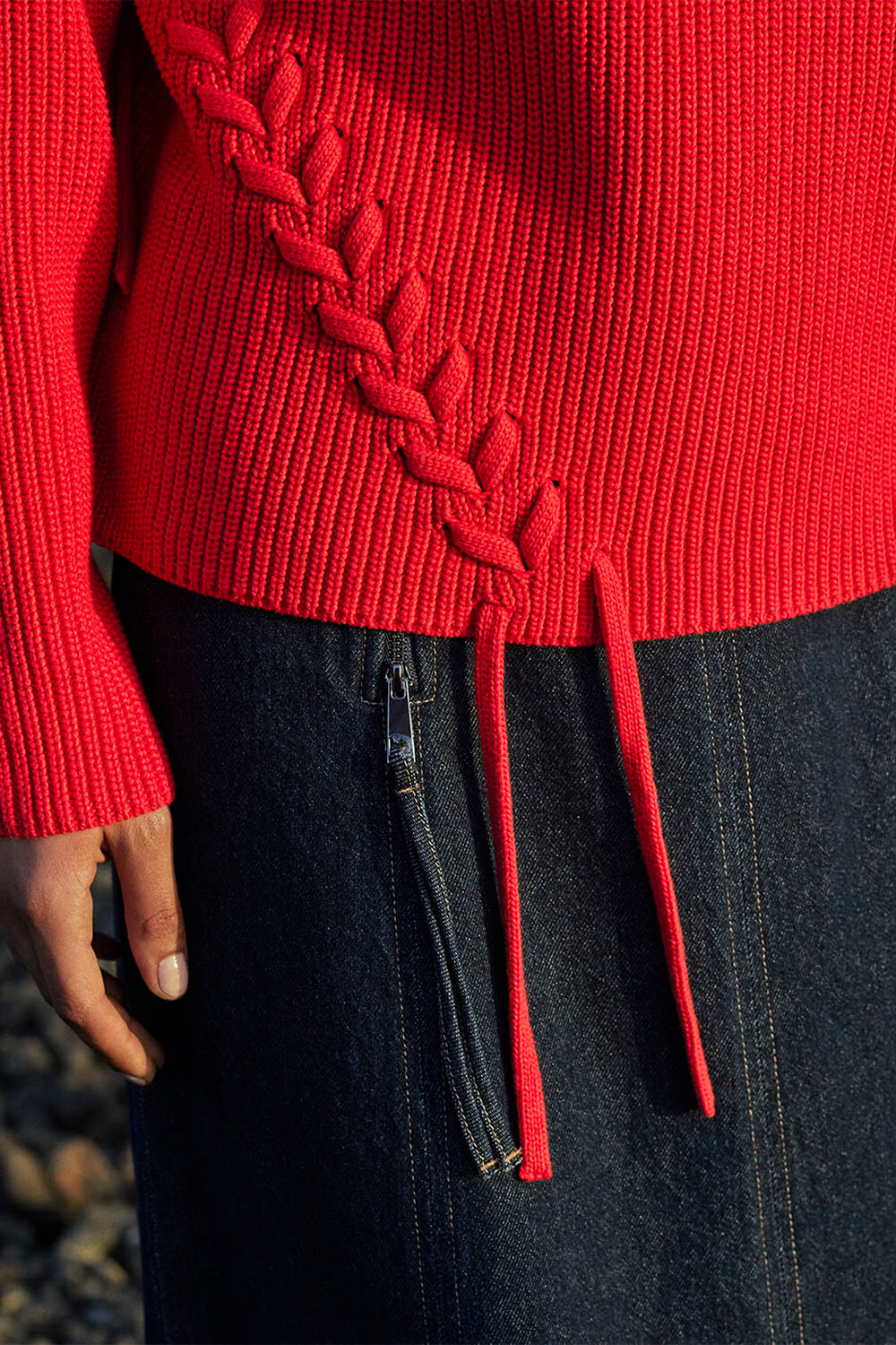 Lacing Detail Rib Sweater