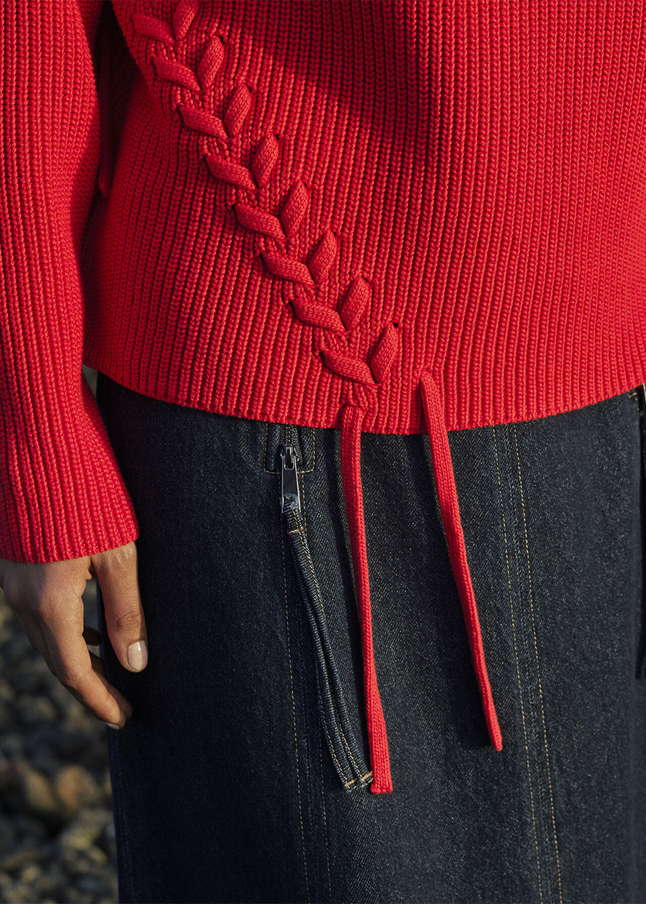 Lacing Detail Rib Sweater