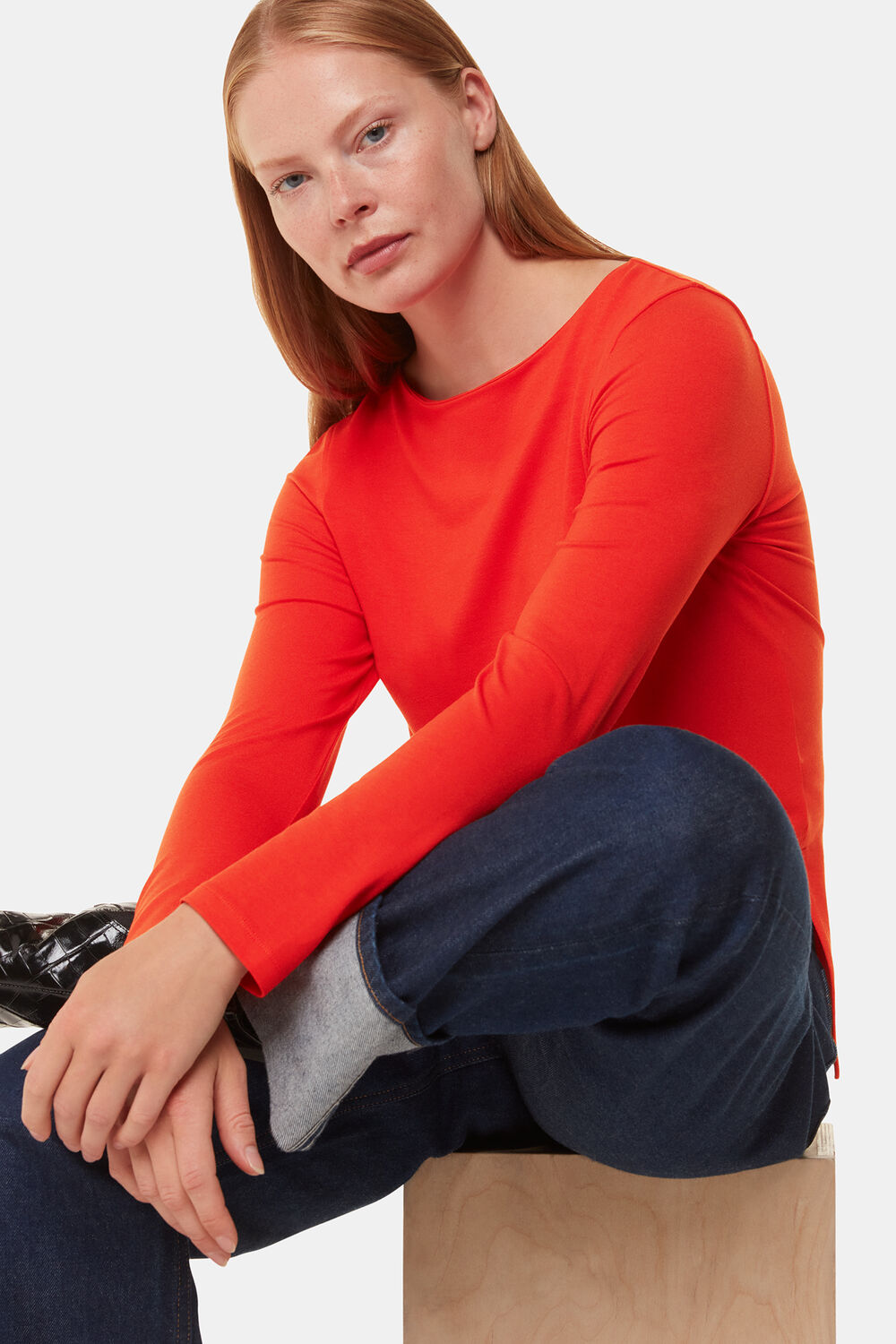 Slim Straight Neck Jersey Top