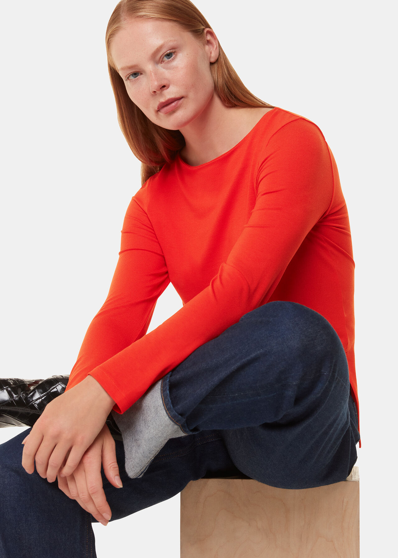 Slim Straight Neck Jersey Top
