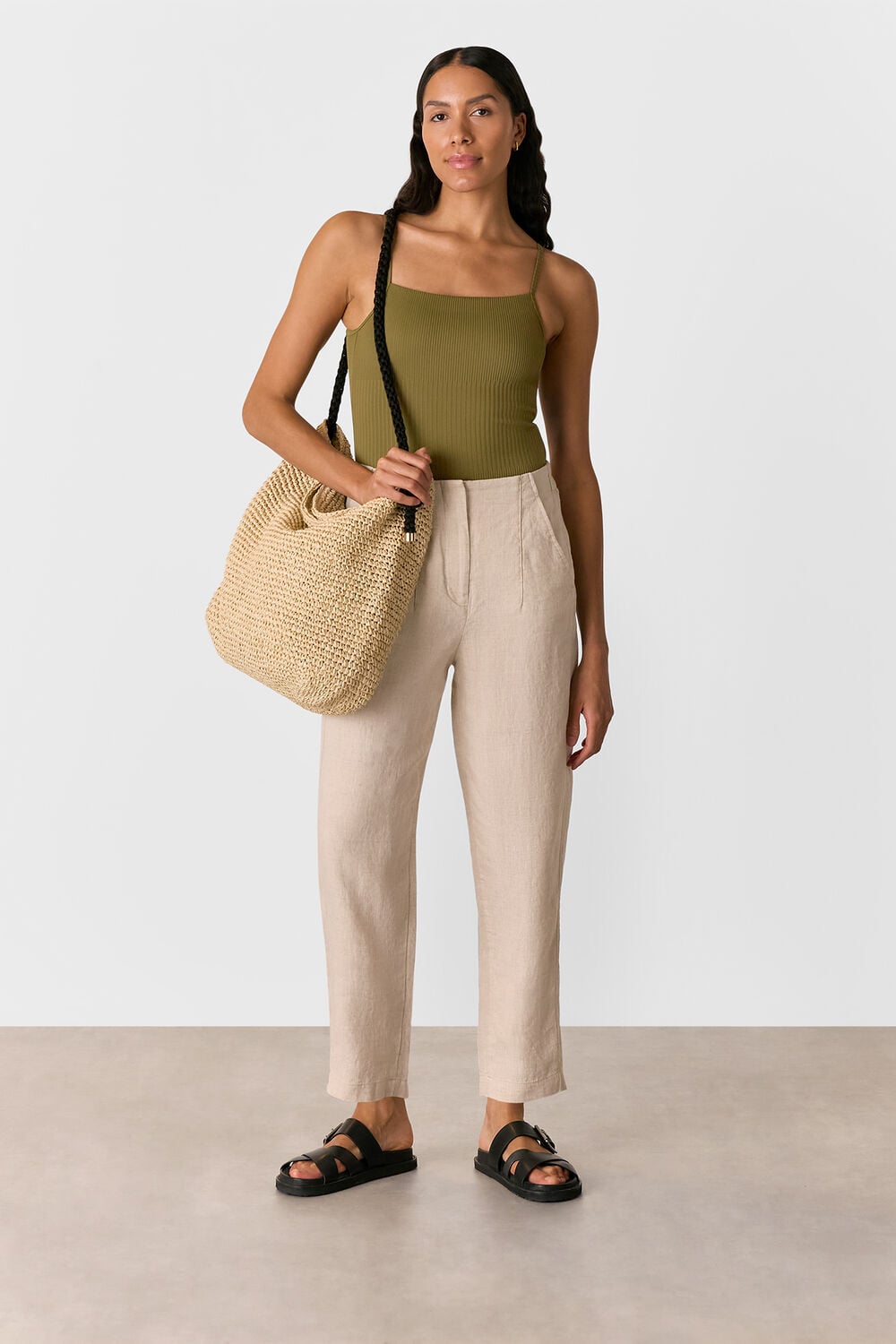 Olive Mixed Rib Square Neck Swimsuit